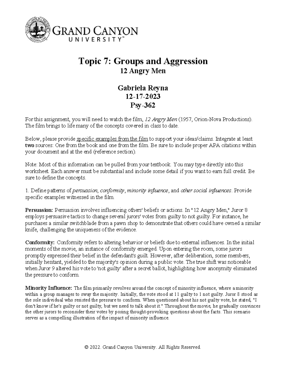 PSY362 RS T7 12Angry Men - Topic 7: Groups and Aggression 12 Angry Men ...