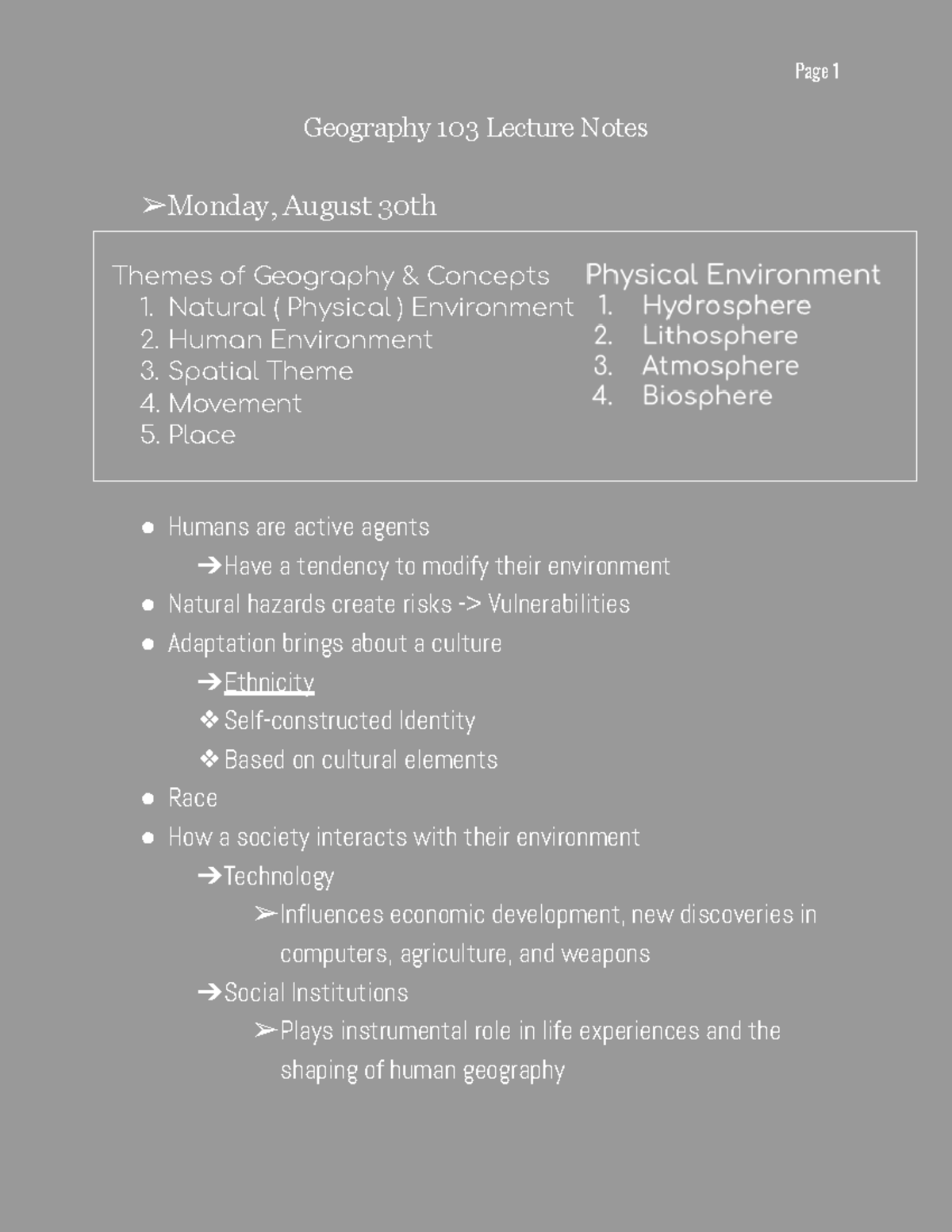 Geography 103 Lecture Notes - Page 1 Geography 103 Lecture Notes Monday ...