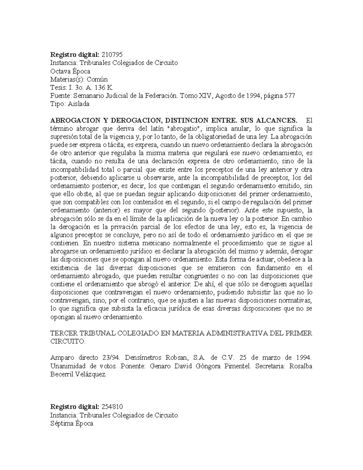 Abrogación Derogación - Registro digital: 210795 Instancia: Tribunales ...
