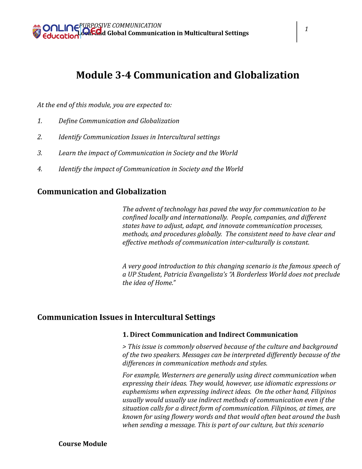 WEEK 003-004 - Module COM 1 - PURPOSIVE COMMUNICATION Local And Global ...