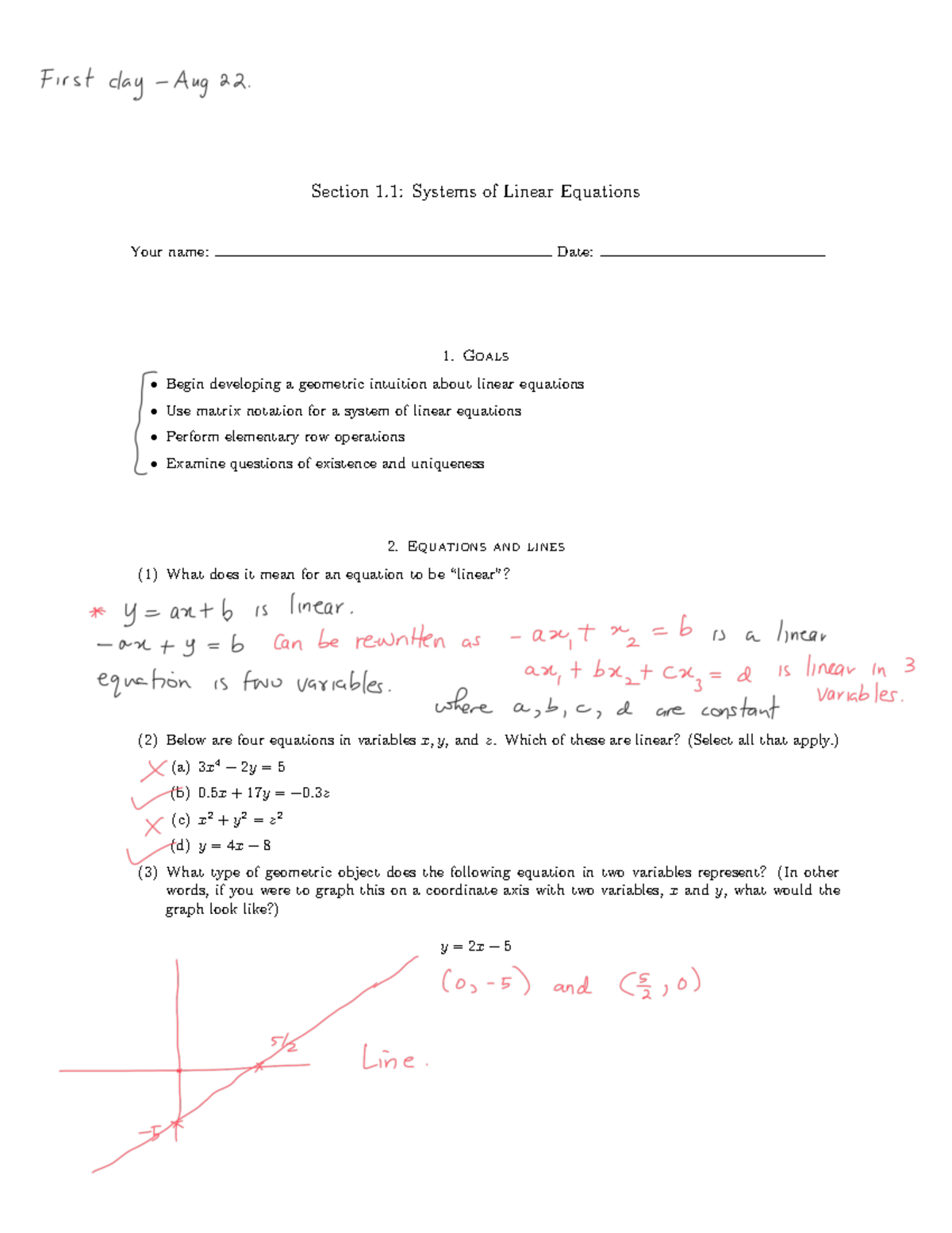 All chapter 1 linear notes ch 1 Section 1 Systems of Linear