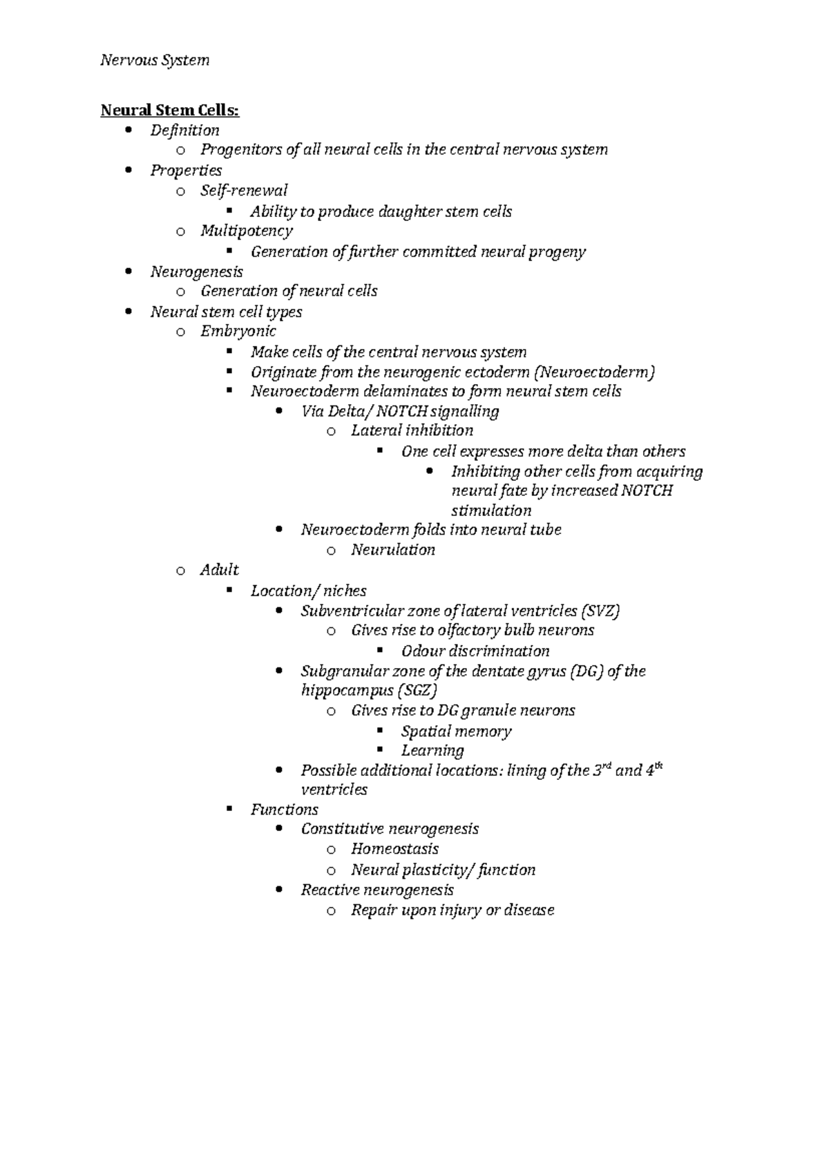 Neural Stem Cells Lecture Notes - Nervous System Neural Stem Cells ...