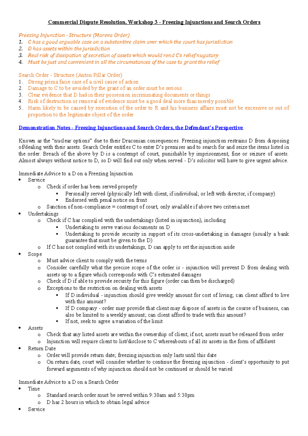 Freezing Injunctions and Search Orders - Freezing injunction restrains ...