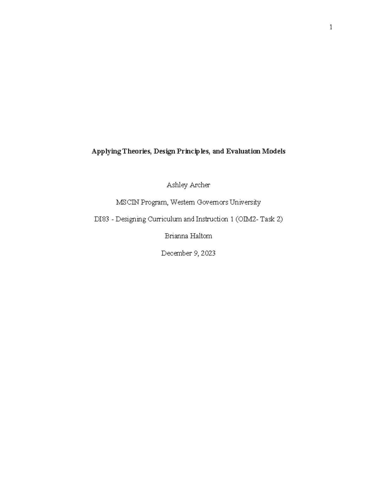 D183 Task 2 - Applying Theories Design Principles and Evaluation Models ...