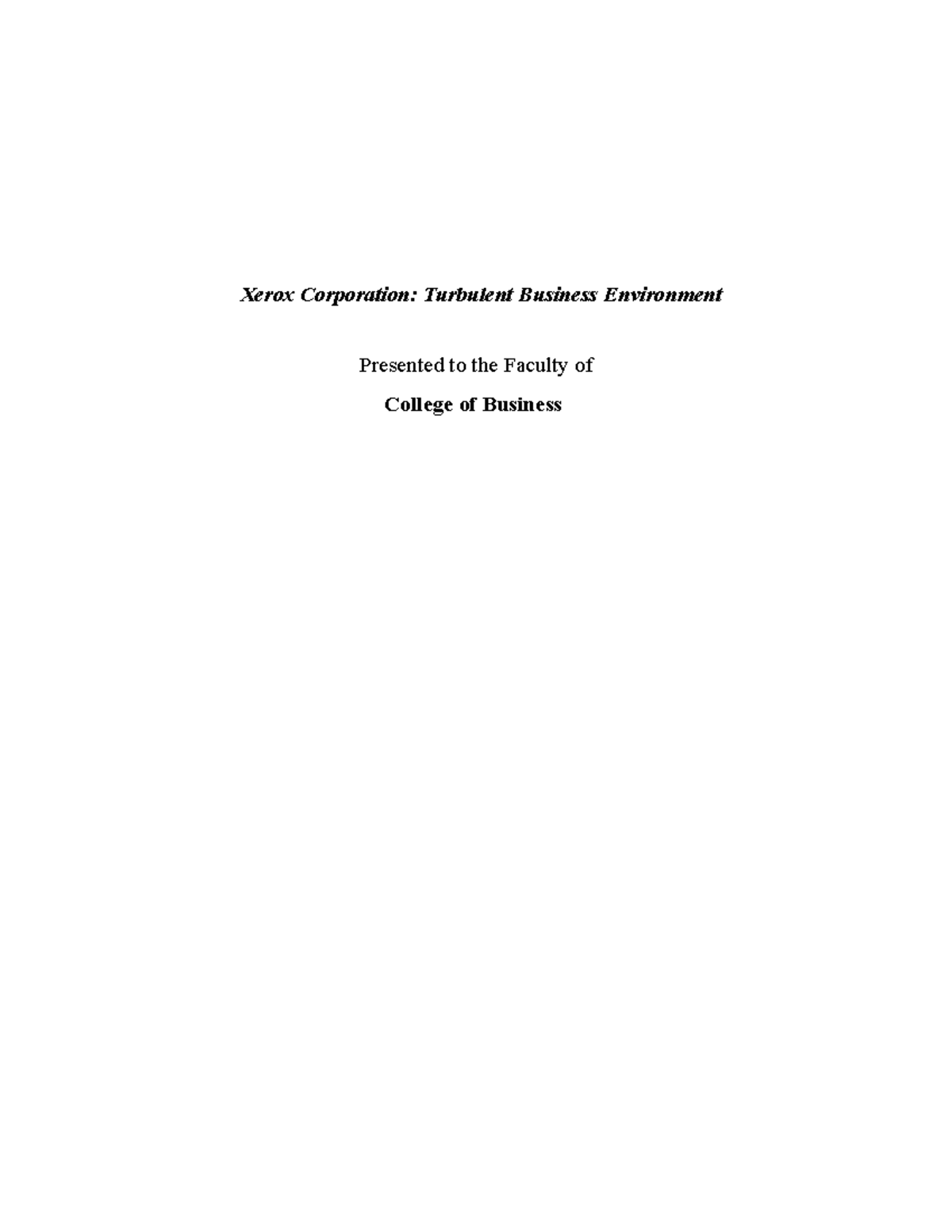 CASE Study Xerox Corporation Turbulent Business Environment