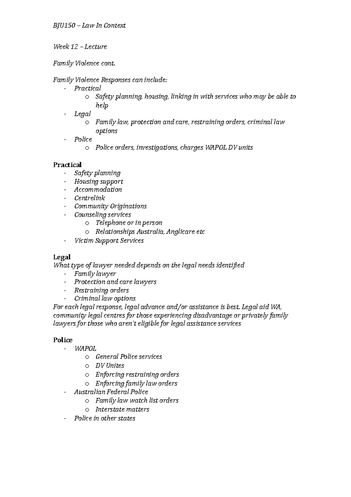 Week 12 – Lecture - BJU150 – Law In Context Week 12 – Lecture Family ...