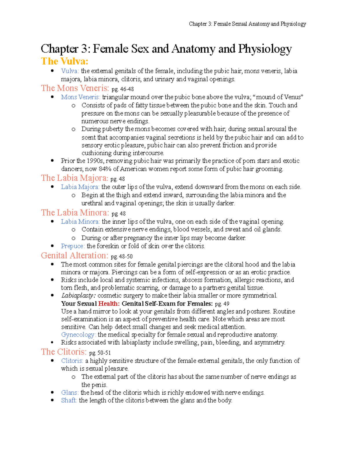 Chapter 3 - Lecture Notes 3 - Chapter 3: Female Sex And Anatomy And ...