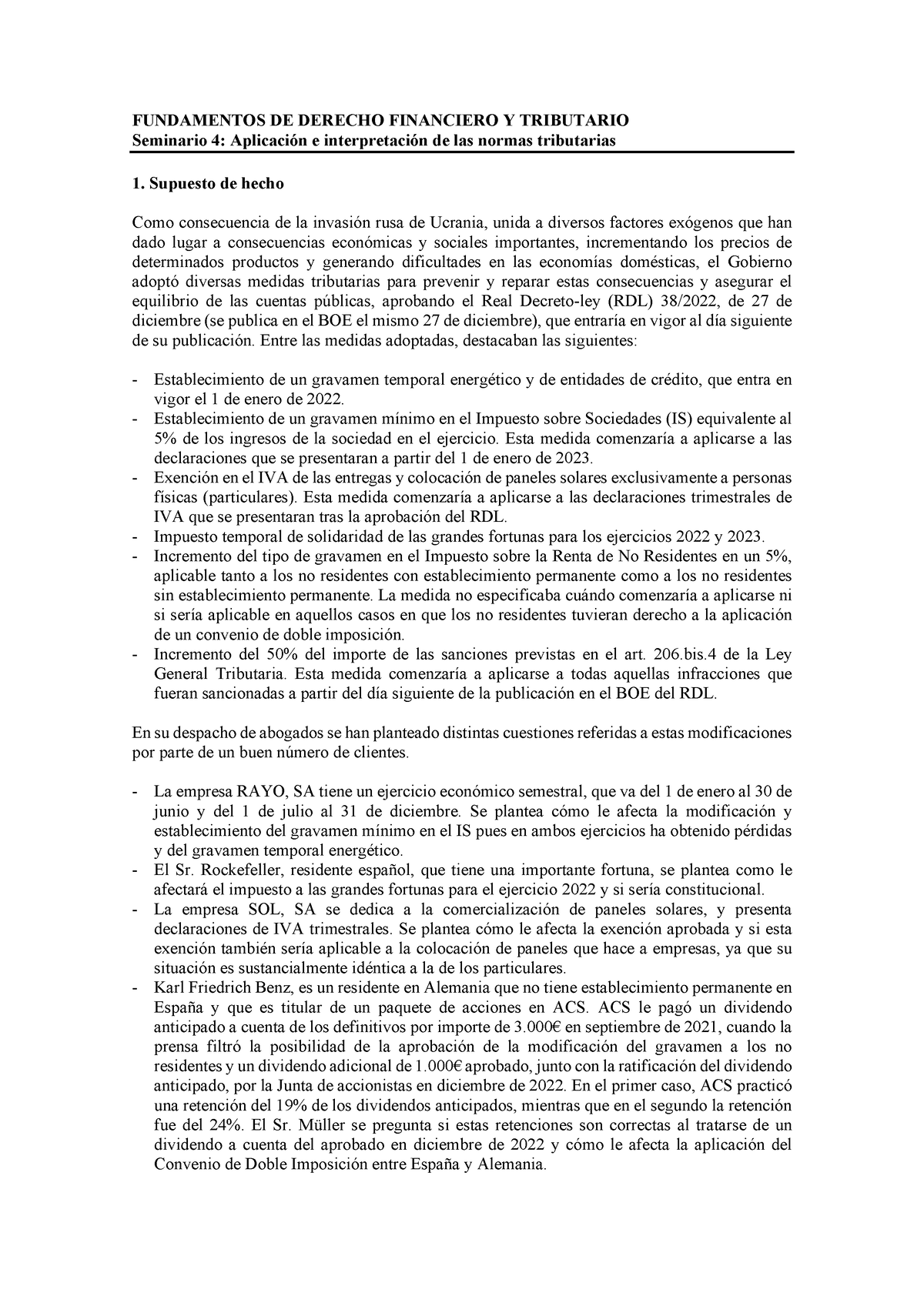 Seminario 4 Fdft 2023 24 Fundamentos De Derecho Financiero Y