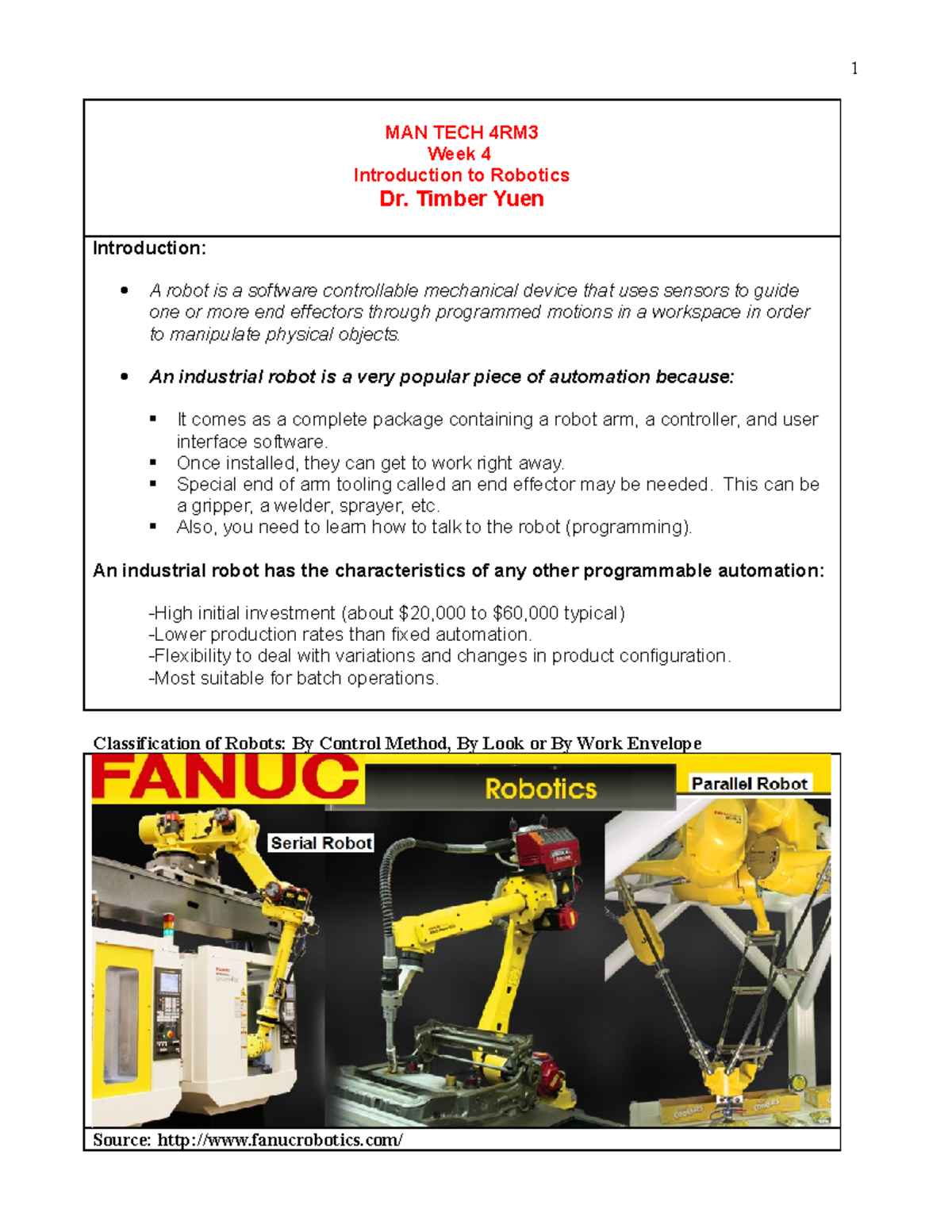 LEC04 - 4RM3 Week 4 Introduction to Robotics 2019 - MAN TECH 4RM Week 4 ...