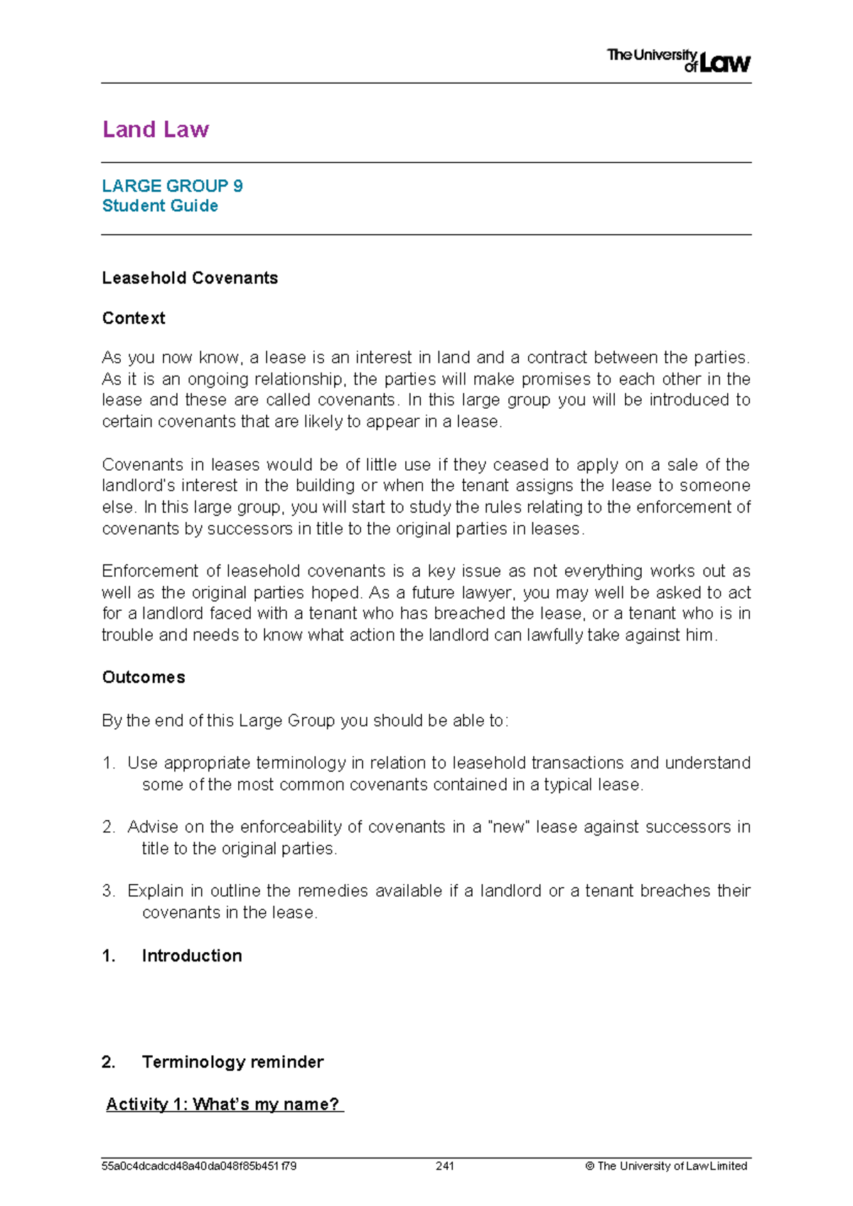 2425 land lg09 ce01 student guide - Land Law LARGE GROUP 9 Student ...