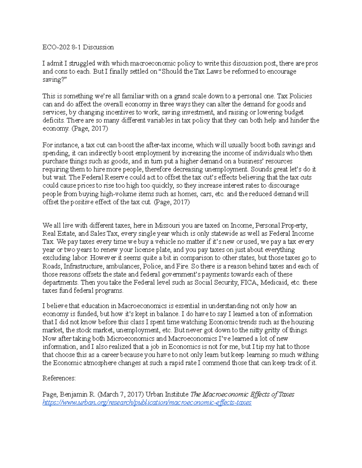 ECO202 81 Discussion But I finally settled on “Should the Tax Laws