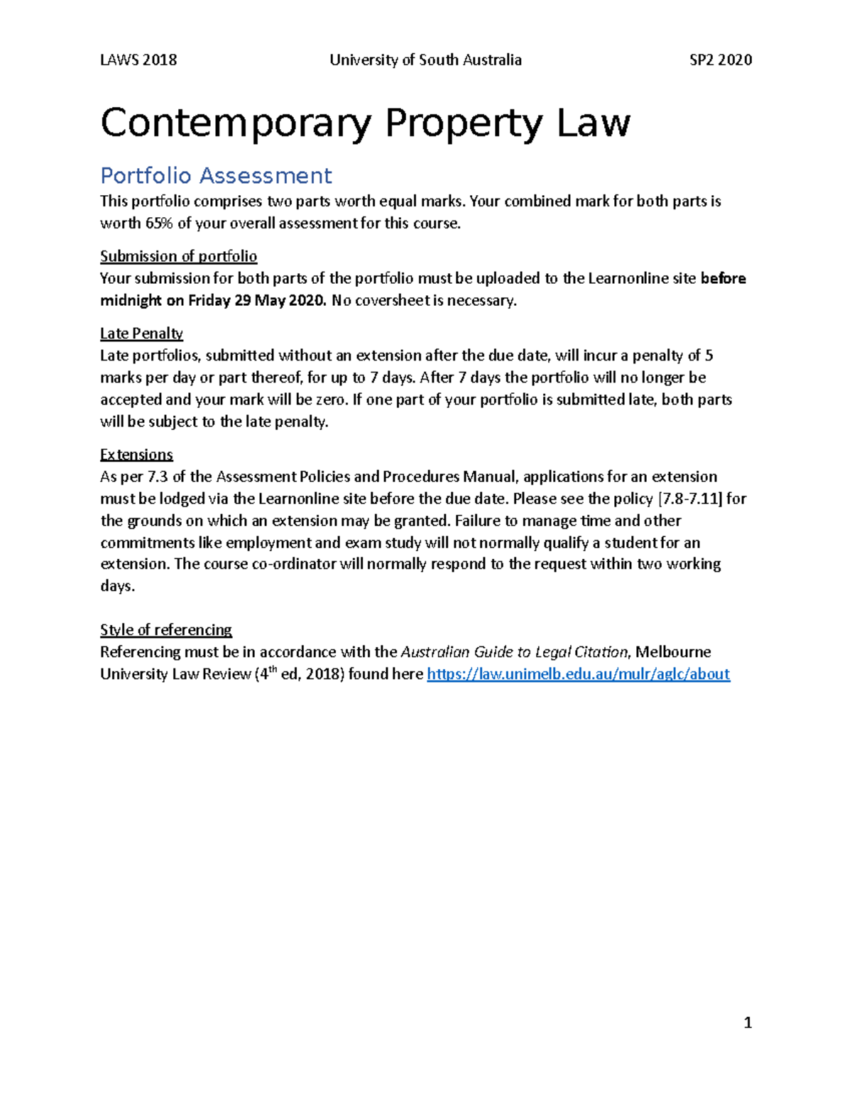 Portfolio Contemporary Property Law Portfolio Assessment This