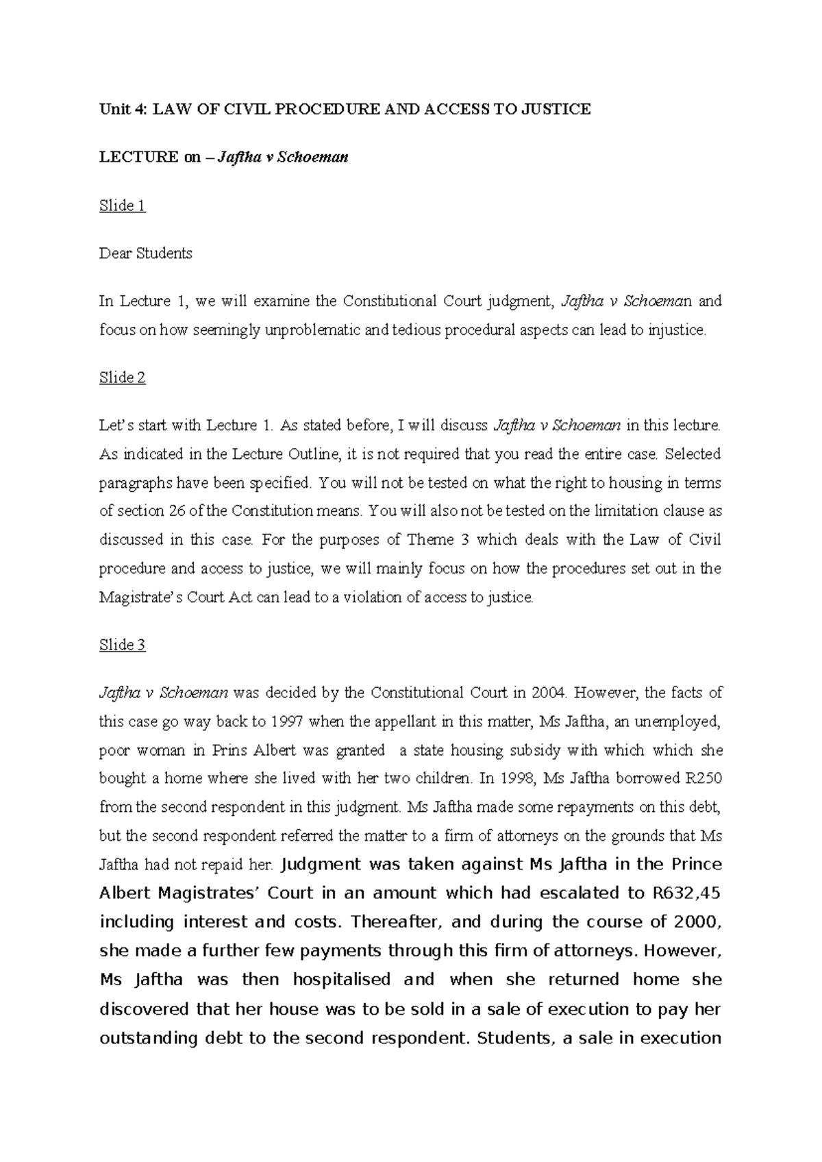 Civil Procedure Lecture 6 Transcript - Unit 4: LAW OF CIVIL PROCEDURE ...