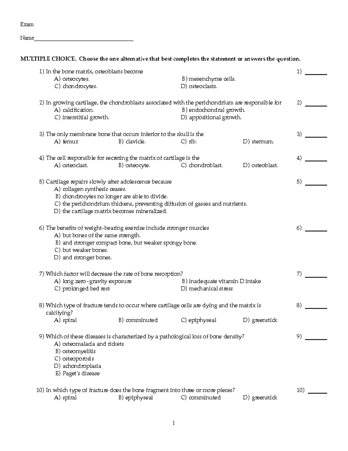 Anatomy Chap 06 8e Bone Tissue-1 - Exam Name ...