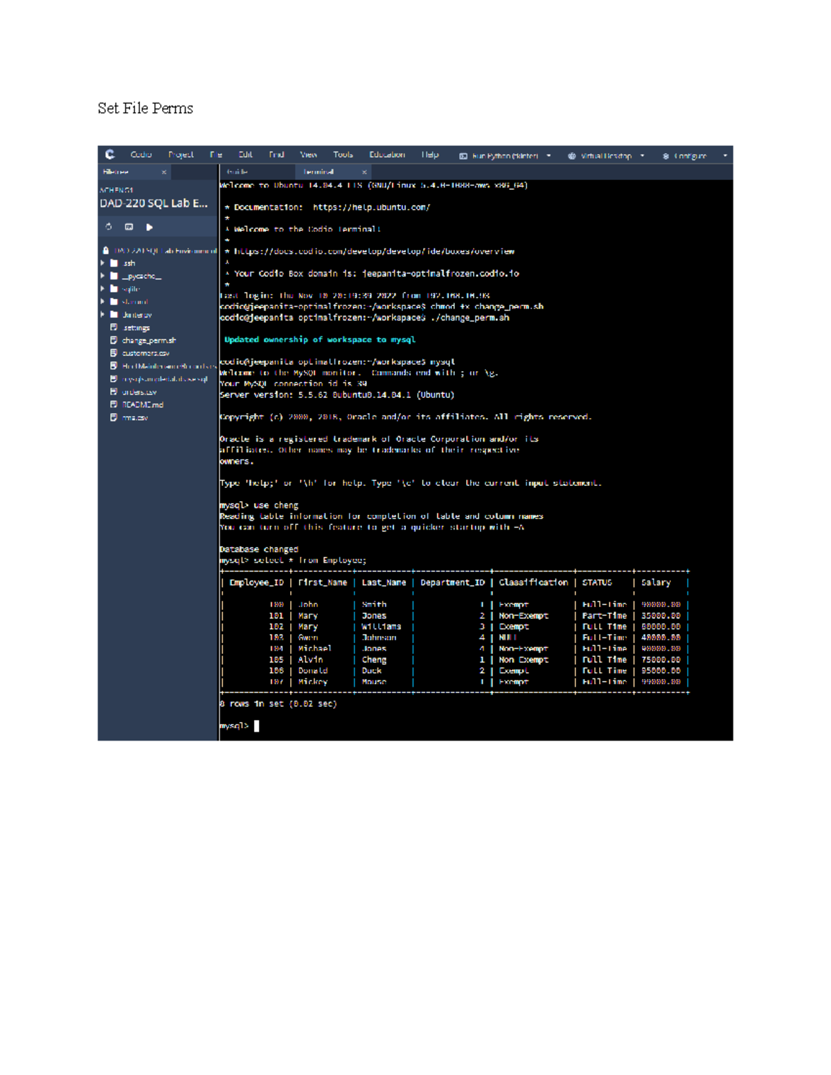 3-2 Lab Table Joins - Set File Perms Update name of Branch tables ...