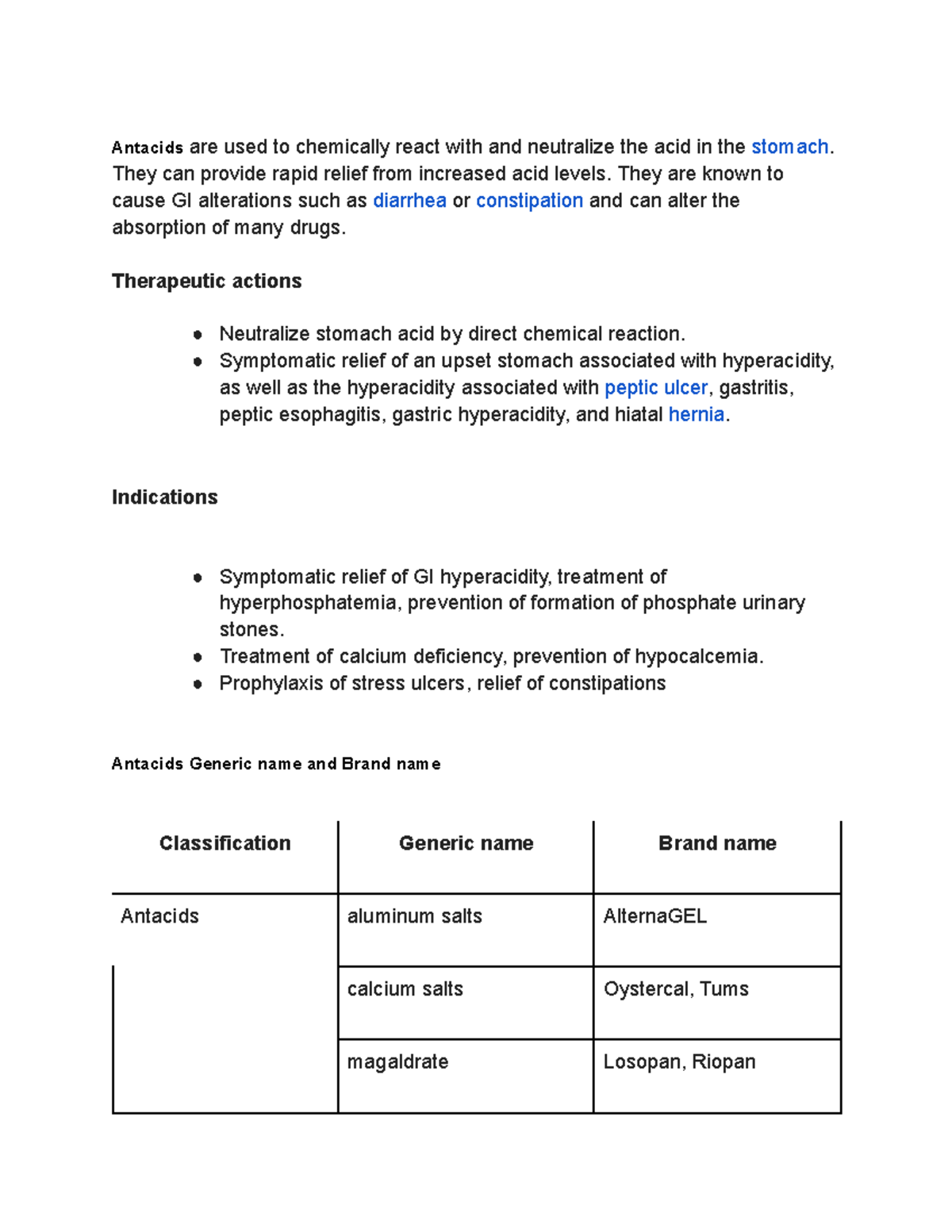 Antacids Lecture notes 4 Antacids are used to chemically react with
