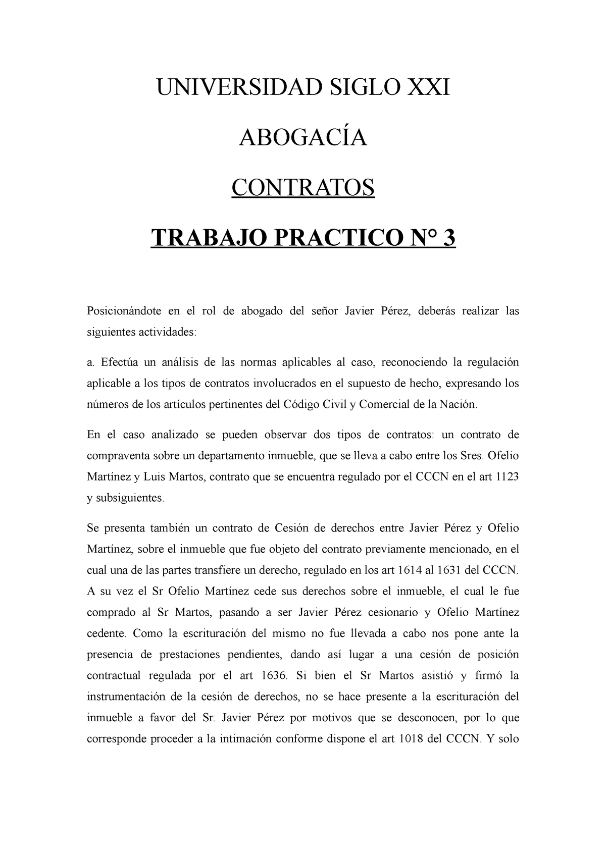 Contratos Tp3 Bbb Universidad Siglo Xxi AbogacÍa Contratos Trabajo Practico N° 3 4401