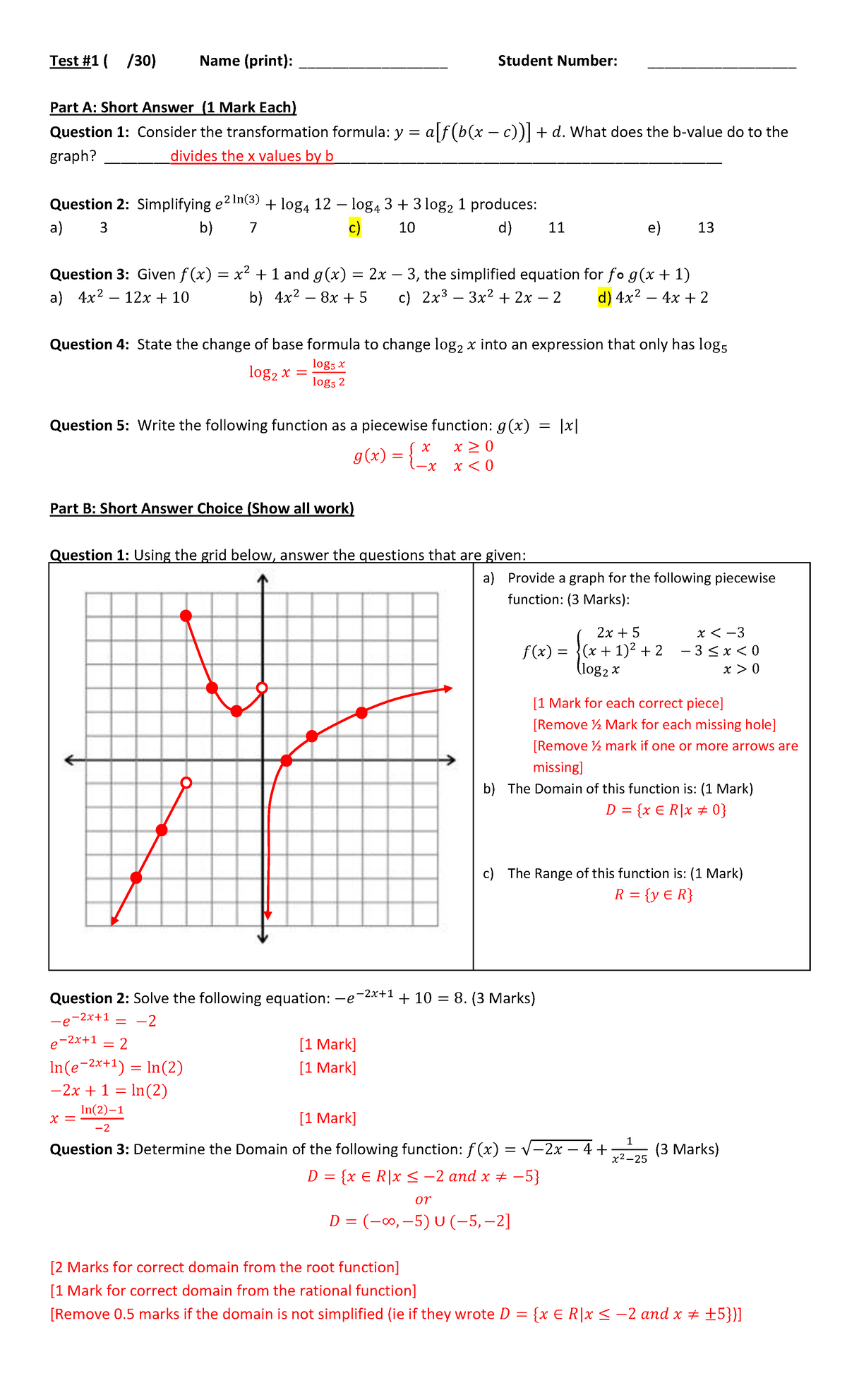 Test 1 2015, questions and answers - Test #1 ( /30) Name (print ...