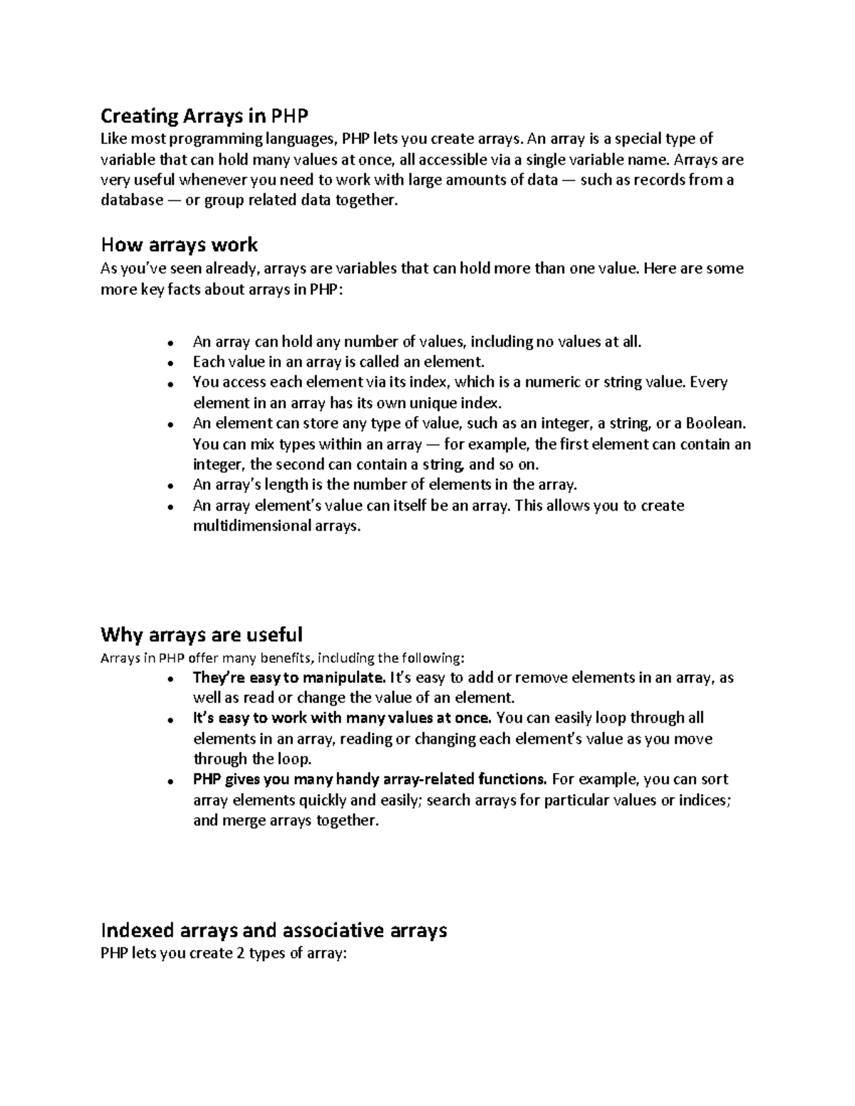 Unit-2-gpn - php unit 2 - Creating Arrays in PHP Like most programming ...