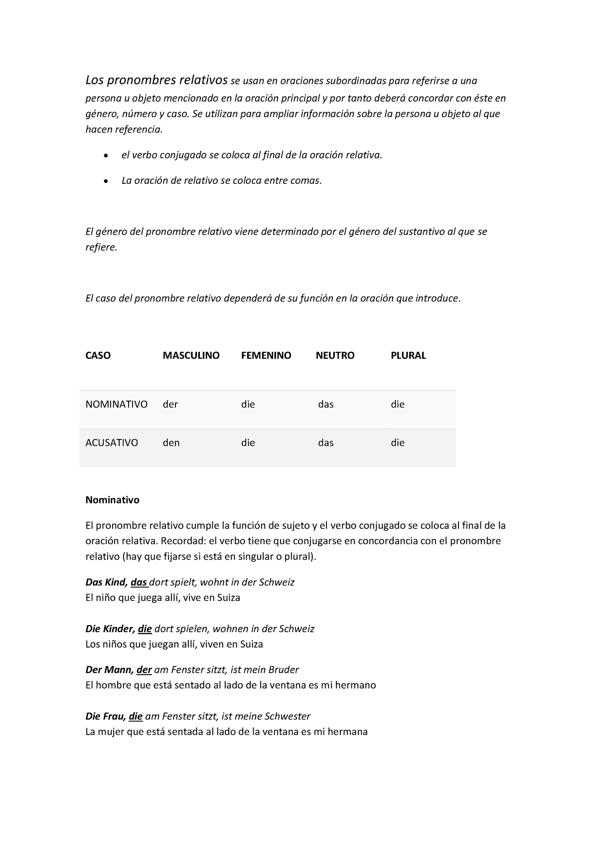 Pronombres Relativos En Nominativo Y Acusativo - Los Pronombres ...