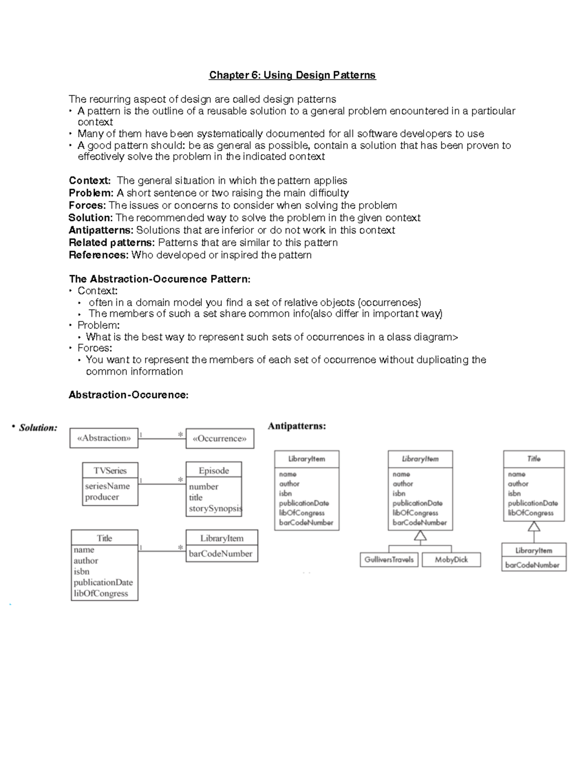 CH 6 - notes - Chapter 6: Using Design Patterns The recurring aspect of ...
