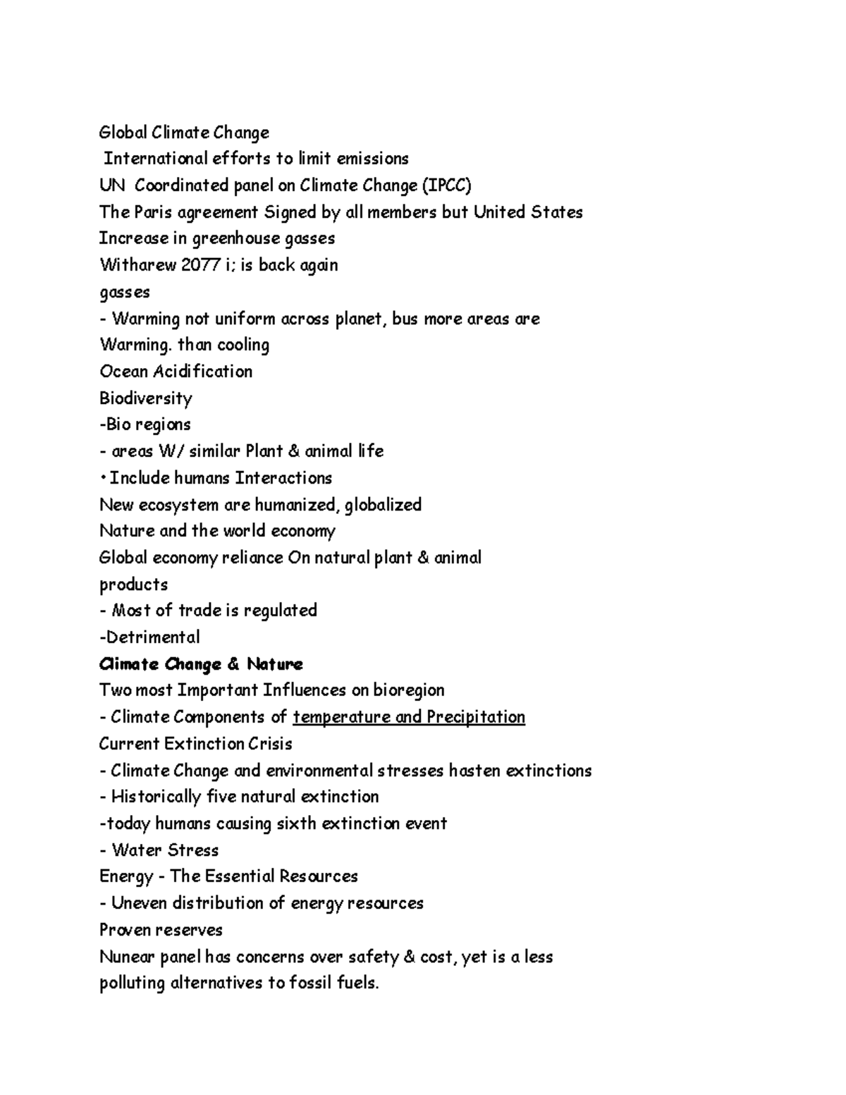 Climate change - Notes - Global Climate Change International efforts to ...