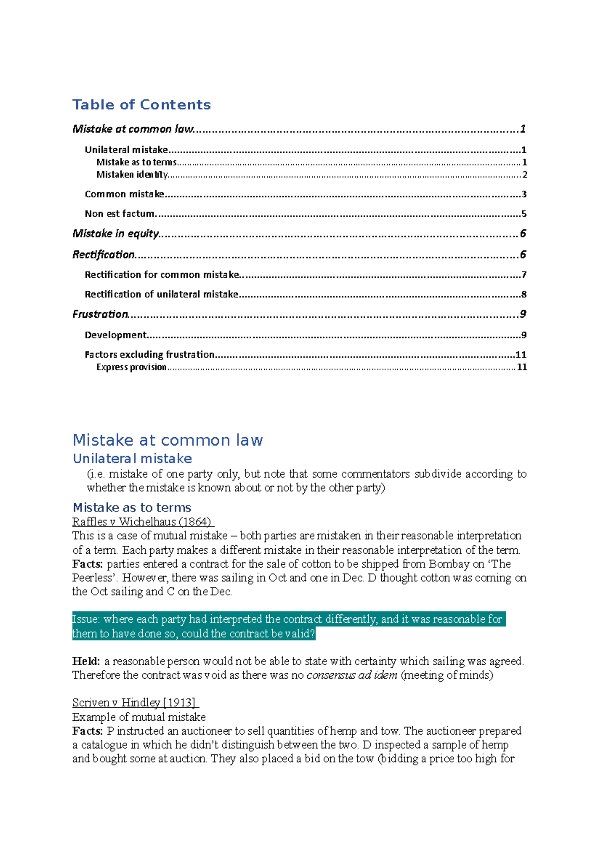 Mistake AND Frustration - Table of Contents Mistake at common - Studocu