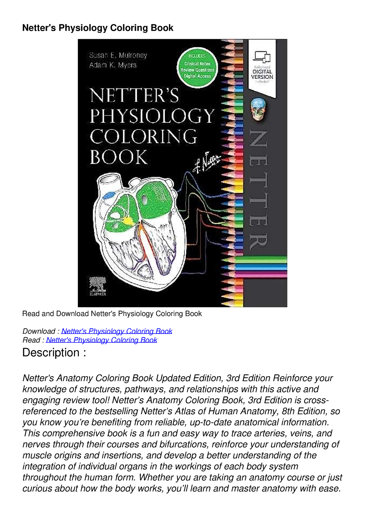 PDF/READ/DOWNLOAD Netter's Physiology Coloring Book Netter's