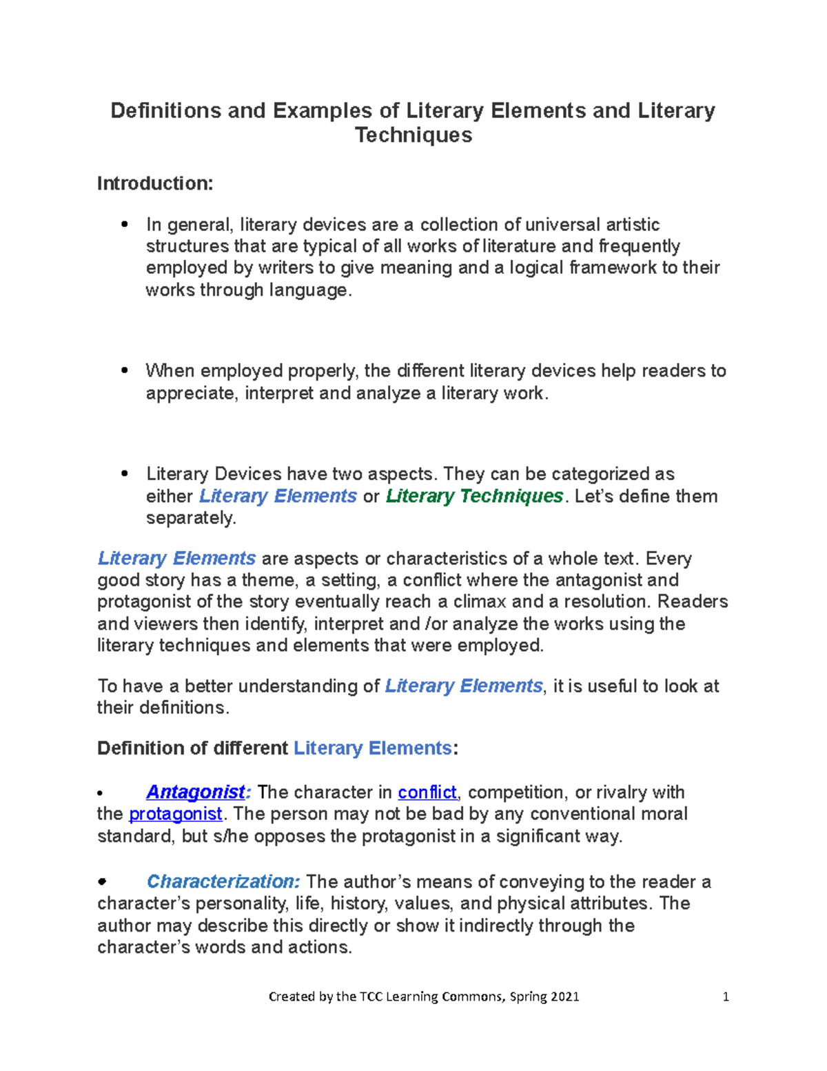 Literary Devices docx Definitions And Examples Of Literary Elements