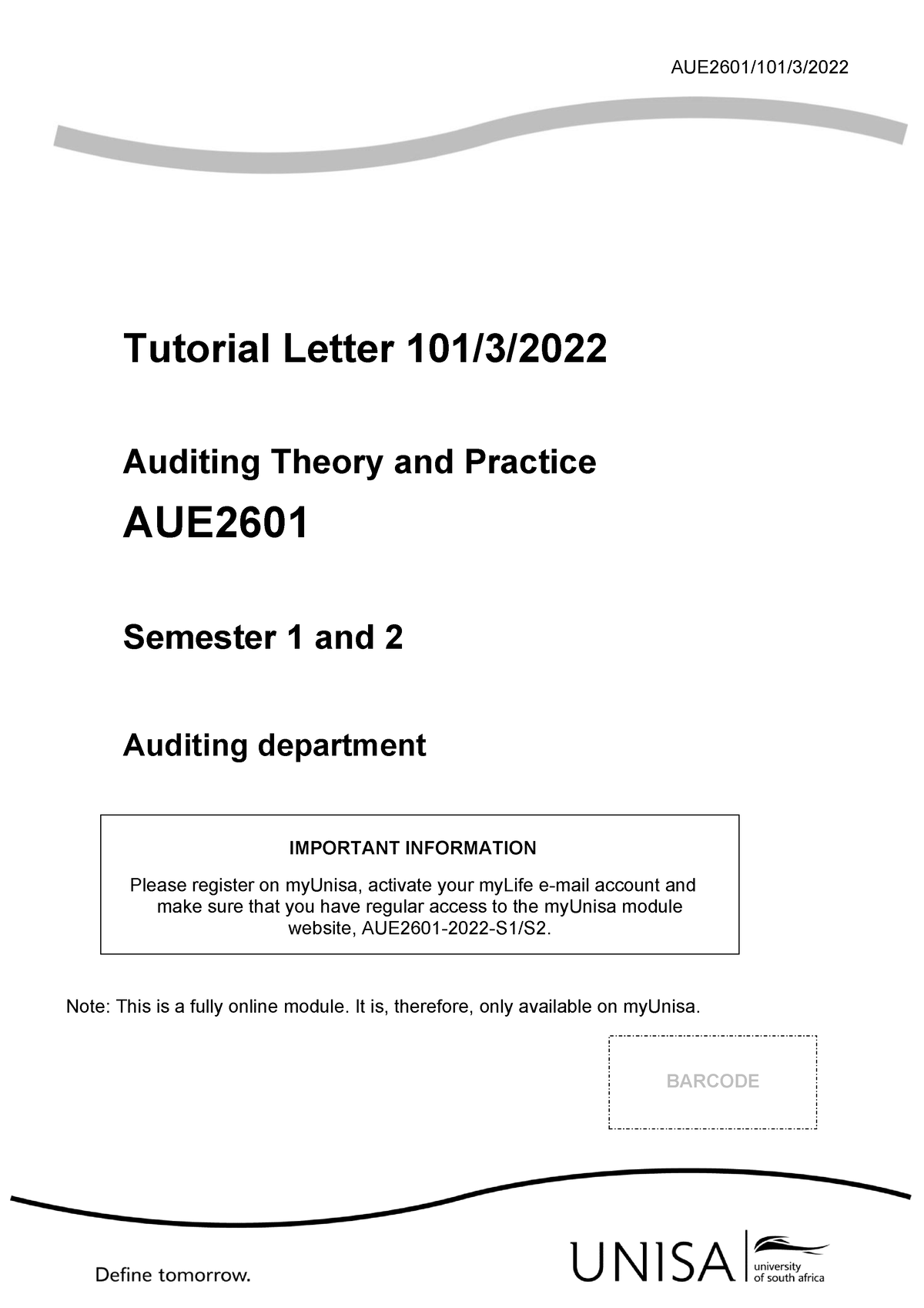 101 2022 3 B-1 - Tut101 - AUE2601/101/3/ Tutorial Letter 101/3 ...