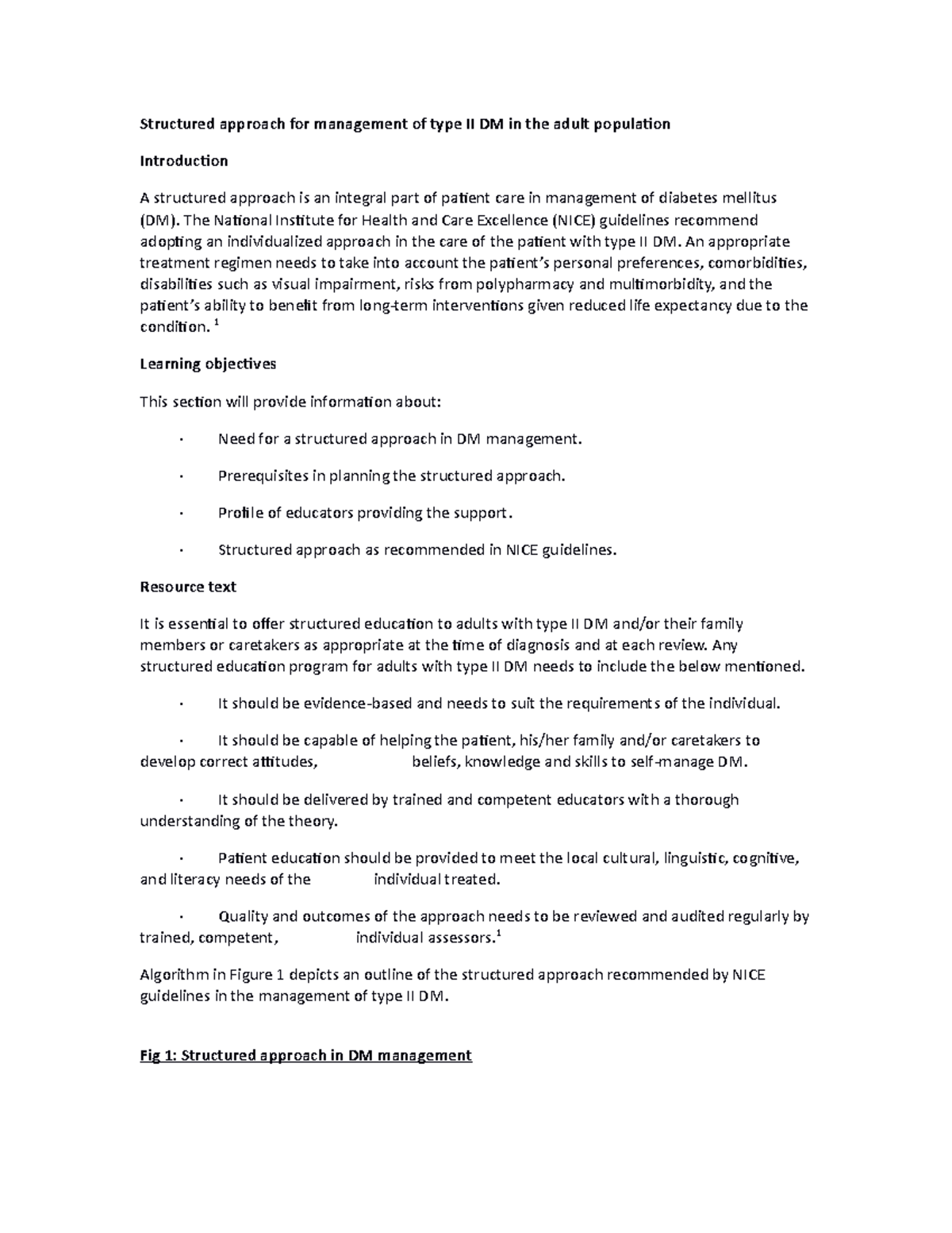 Structured approach for management of type II DM in the adult ...