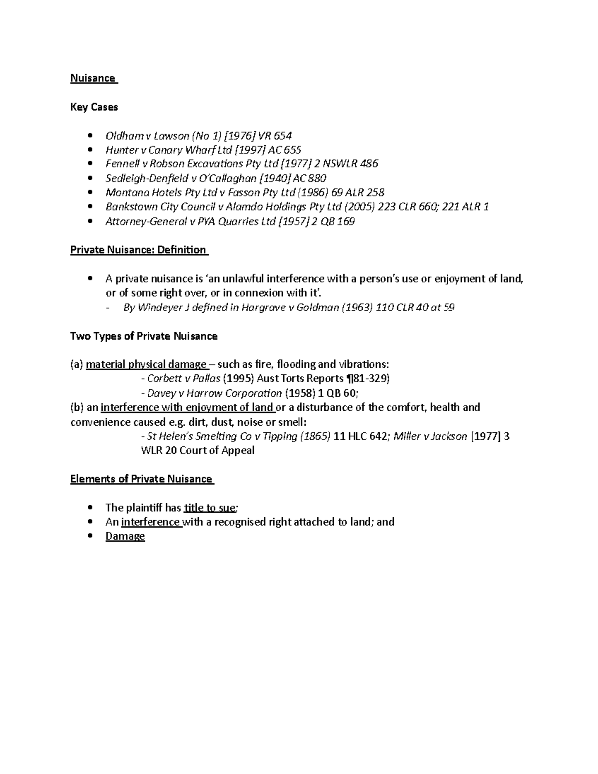 Nuisance 12 Nuisance Key Cases Oldham v Lawson (No 1) [1976] VR 654