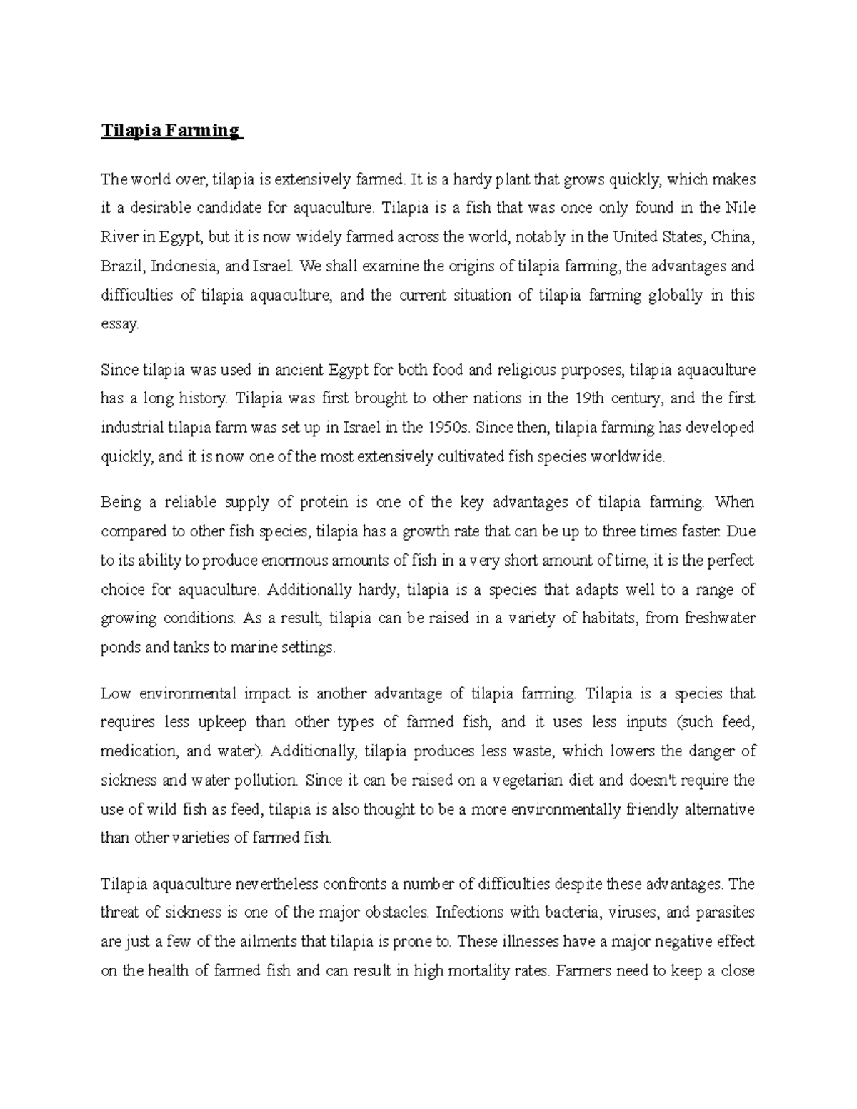 9.Tilapia Farming Tilapia Farming The world over, tilapia is
