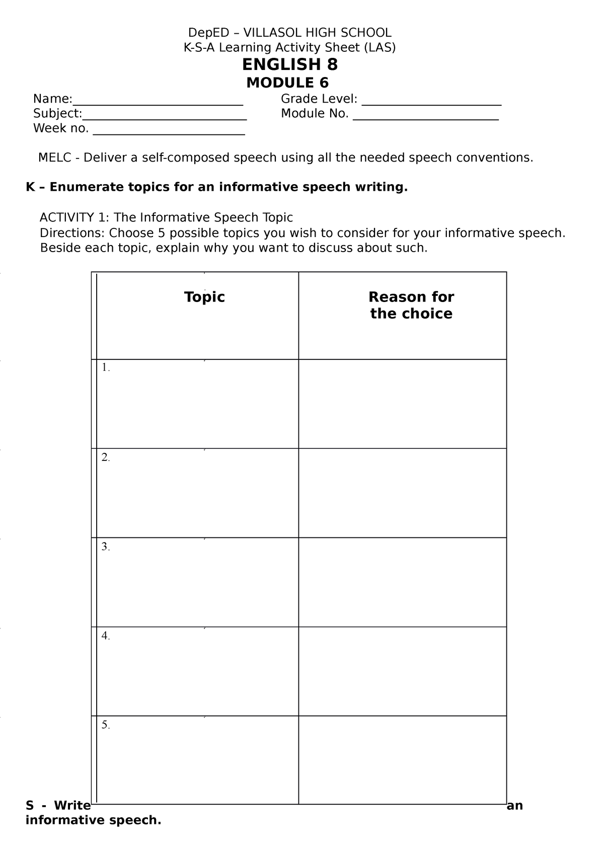 Q4 ENG 8 LAS Module 6 Q4 ENG 8 LAS Module 4 - LEARNING ACTIVITY SHEETS ...