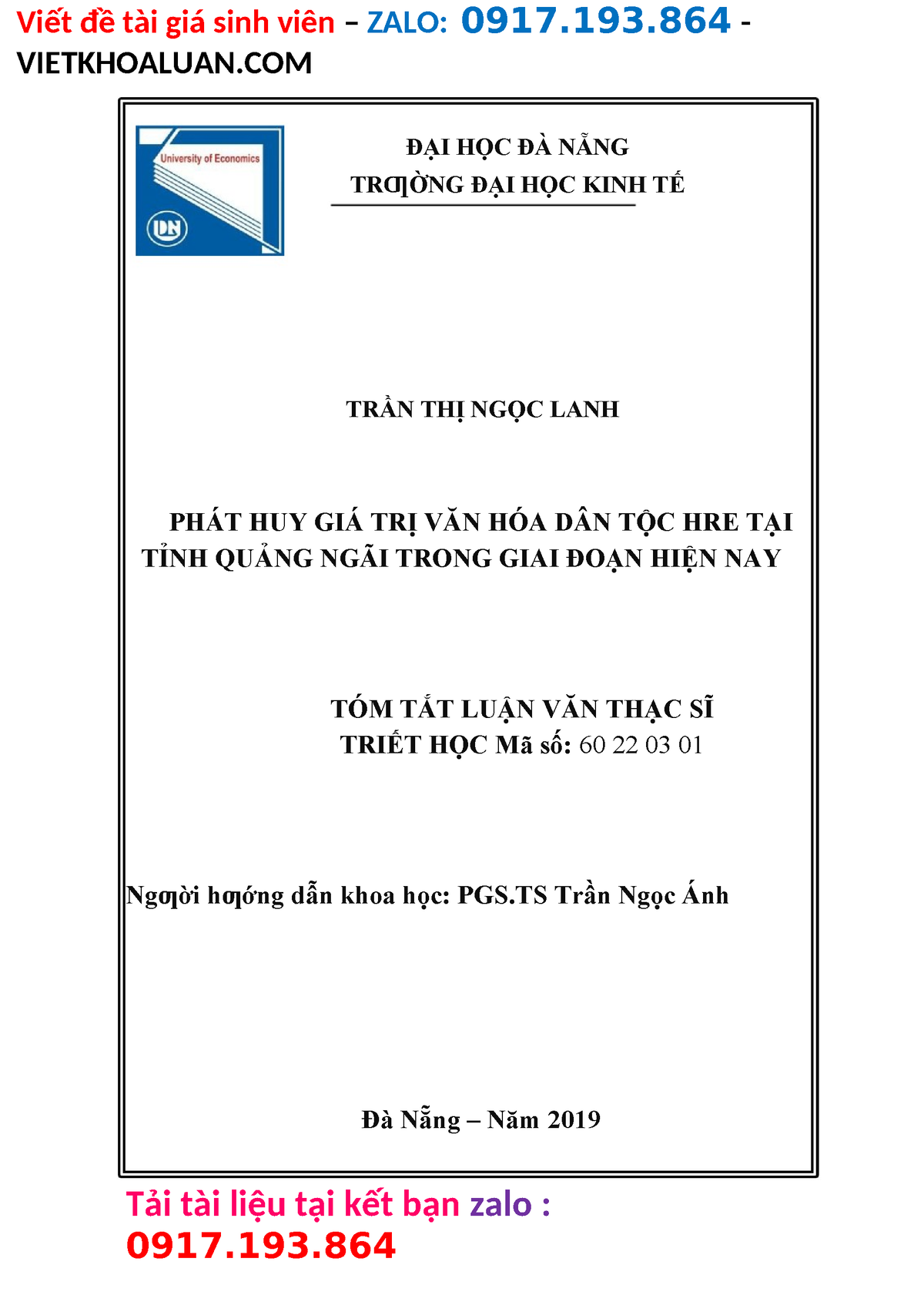 Luận Văn Phát huy giá trị văn hóa dân tộc Hre tại tỉnh Quảng Ngãi trong ...