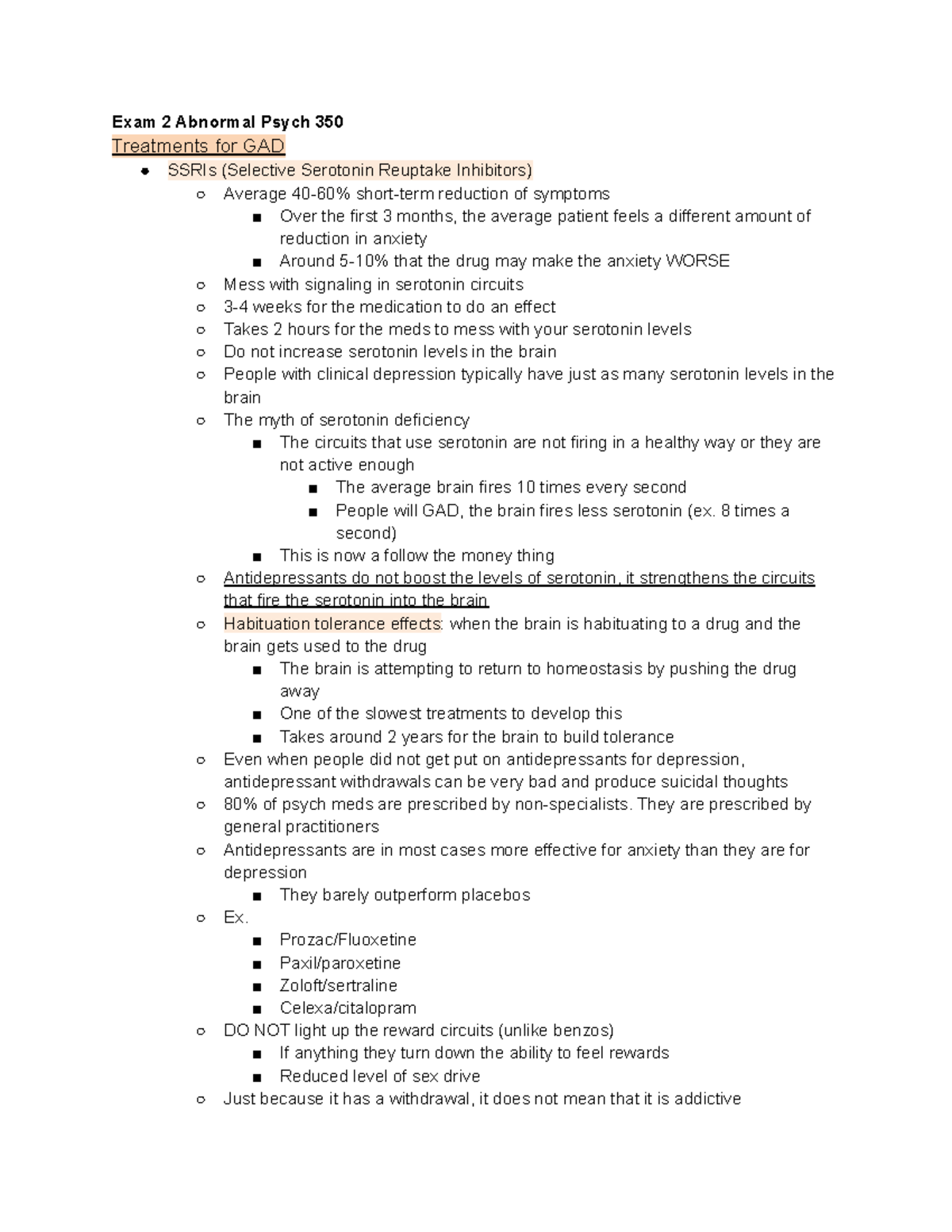 Exam 2 Abnormal Psych 350 GAD treatment - Exam 2 Abnormal Psych 350 ...