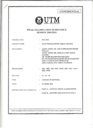 Final Examination Semester II Session 2009/2010: Electromagnetic Field ...