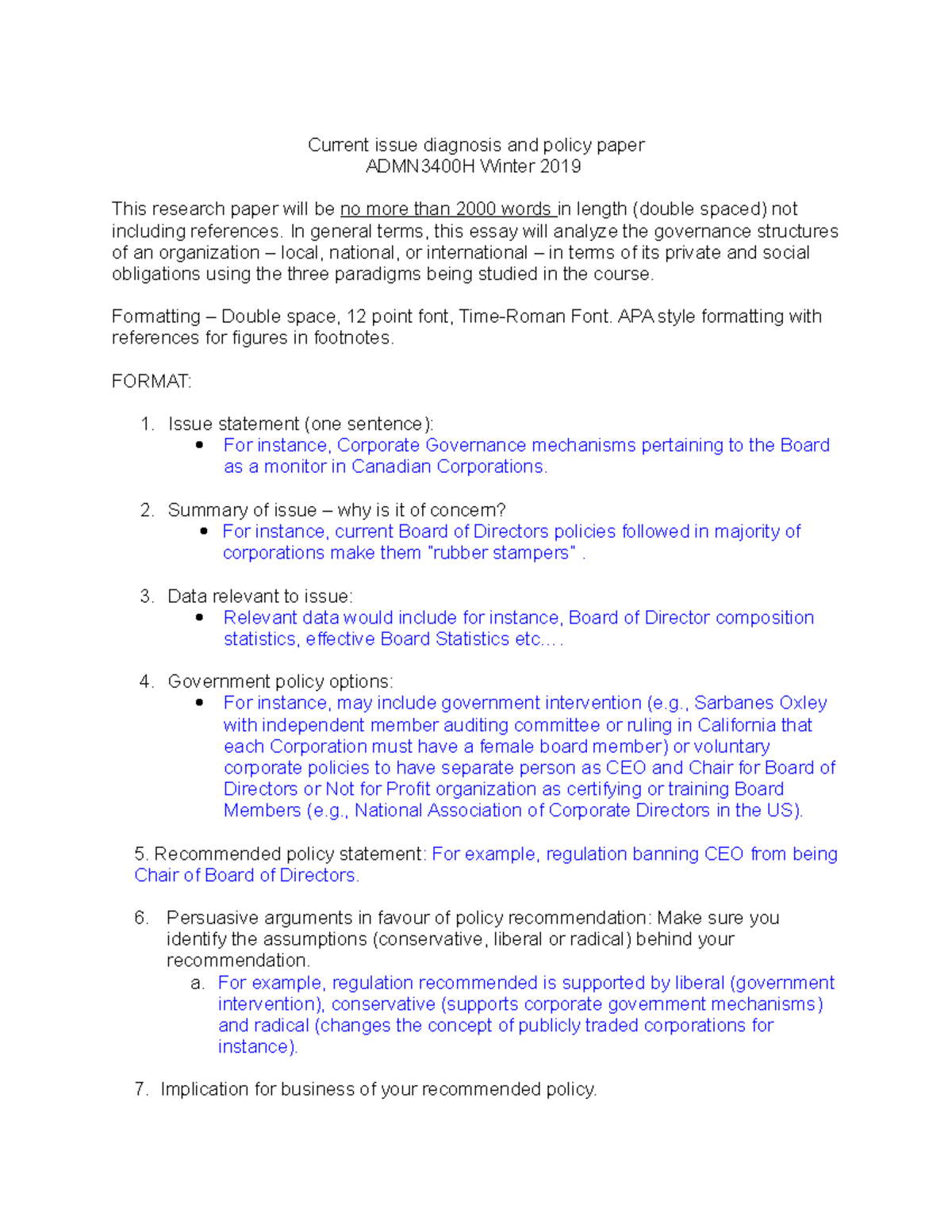 Current issue paper 2 (Corporate Governance) W2019 - Current issue ...