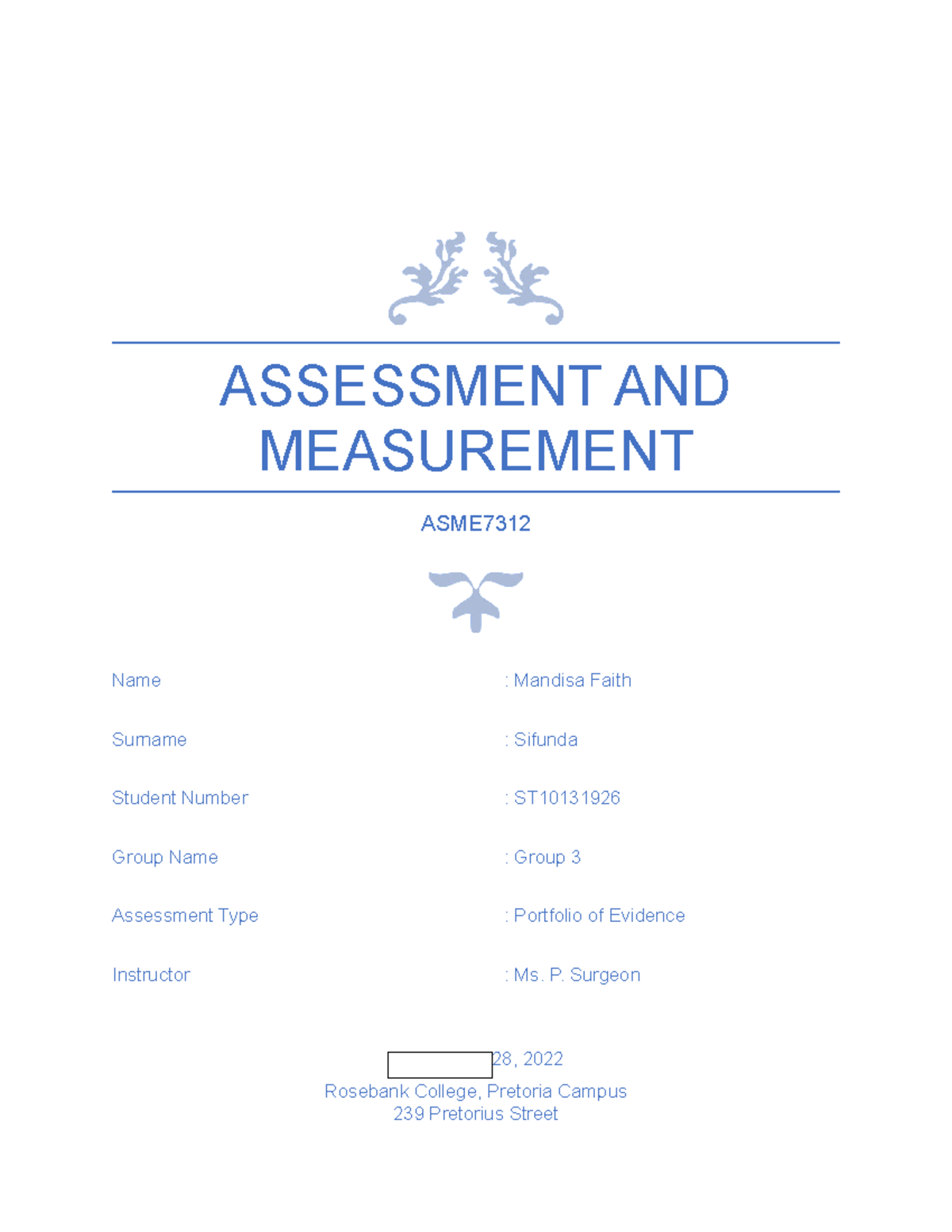 Assessment and measurement ASME7312 - ASSESSMENT AND MEASUREMENT ASME ...