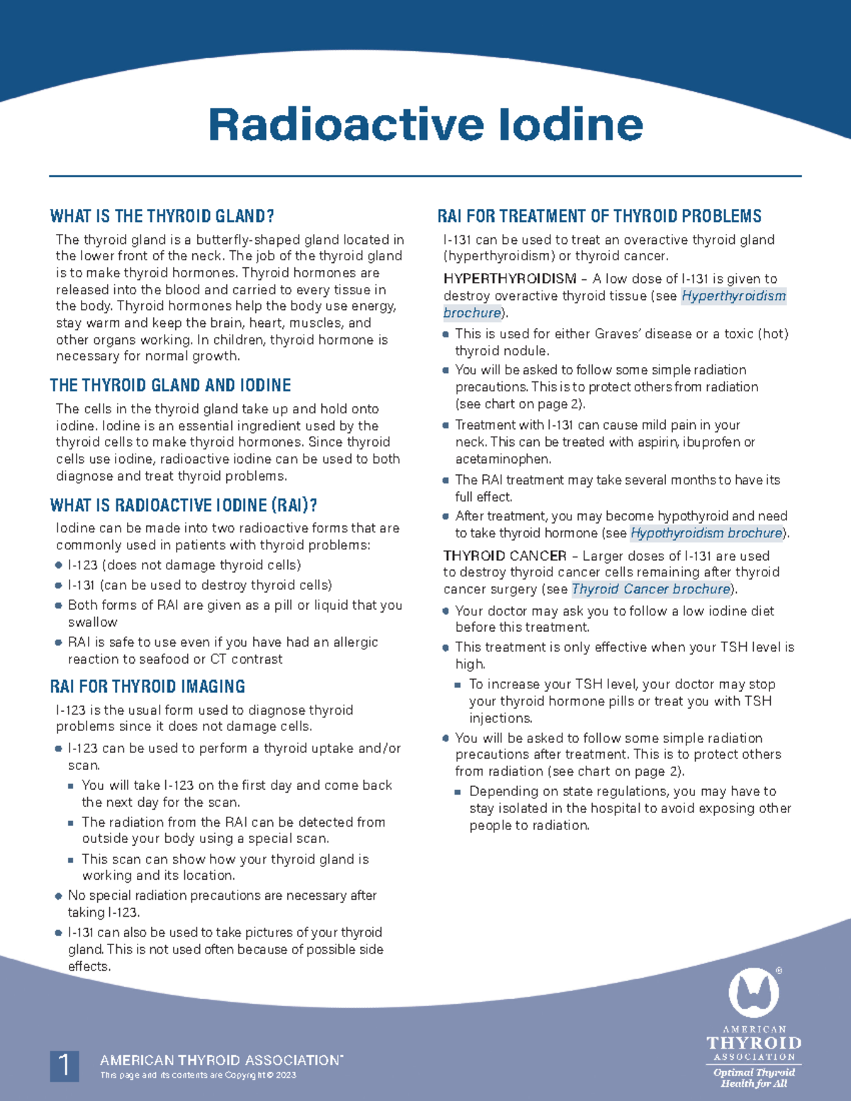 Radioactive iodine brochure - Radioactive Iodine WHAT IS THE THYROID ...