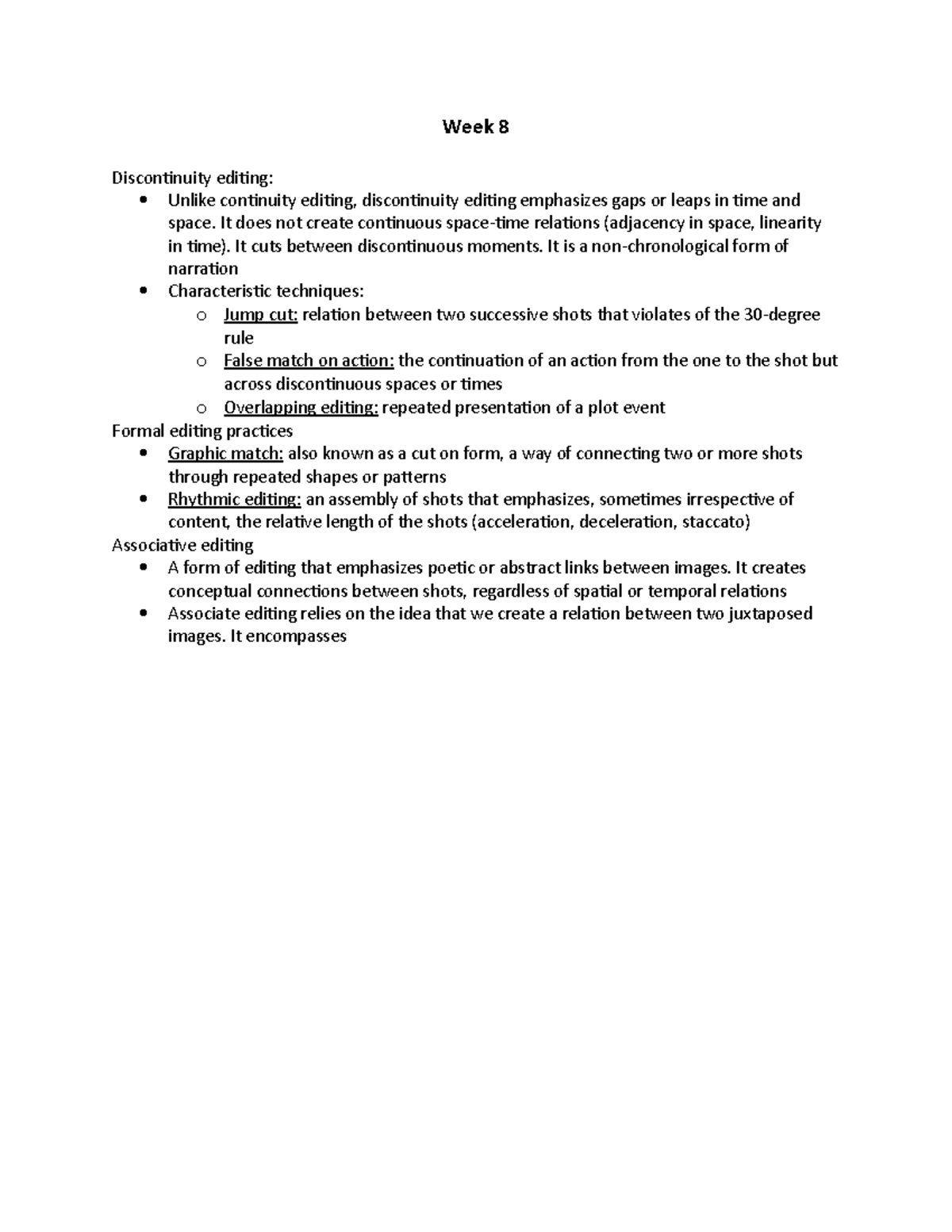 Week 8 lecture notes Week 8 Discontinuity editing Unlike continuity editing, discontinuity