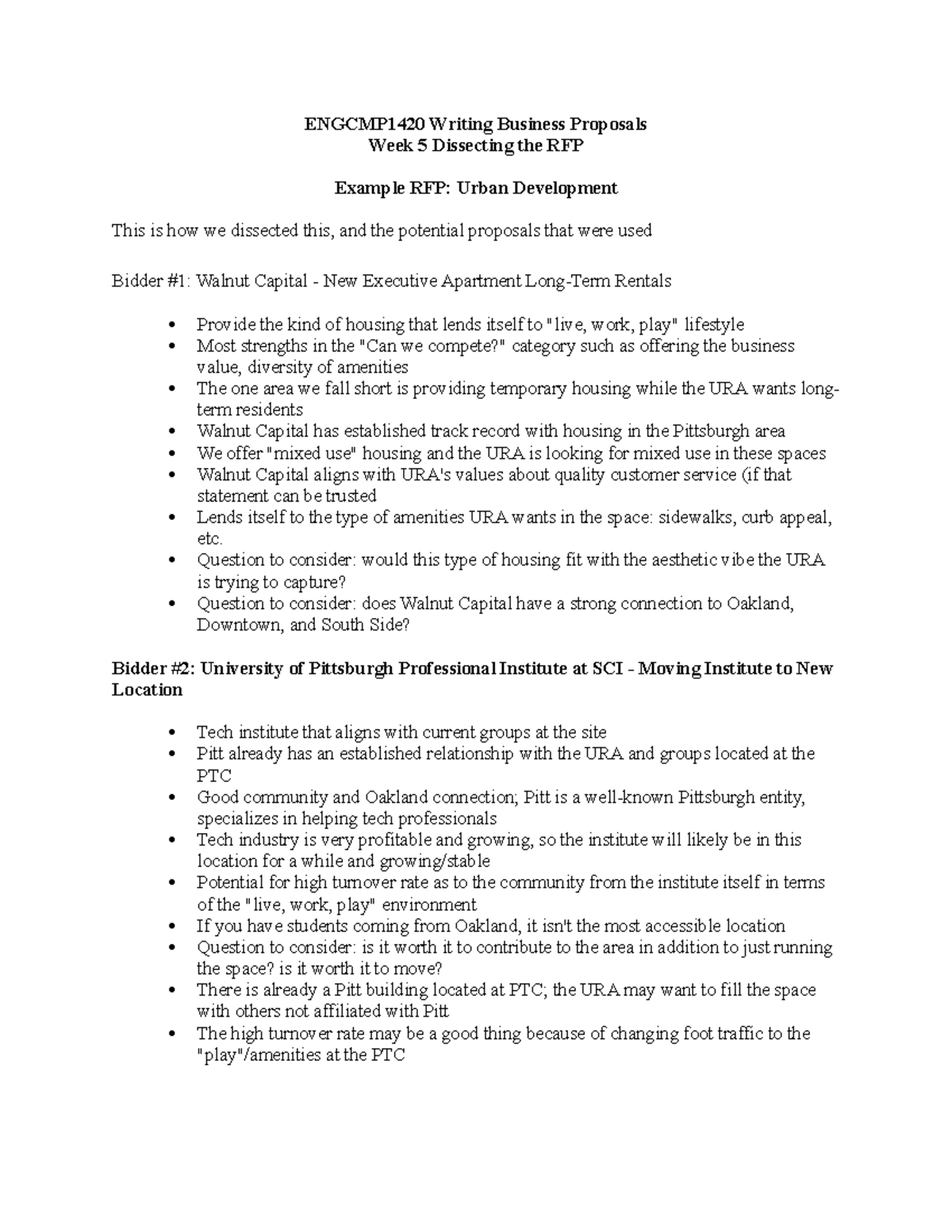 We dissecting an Urban Development RFP - ENGCMP1420 Writing Business ...
