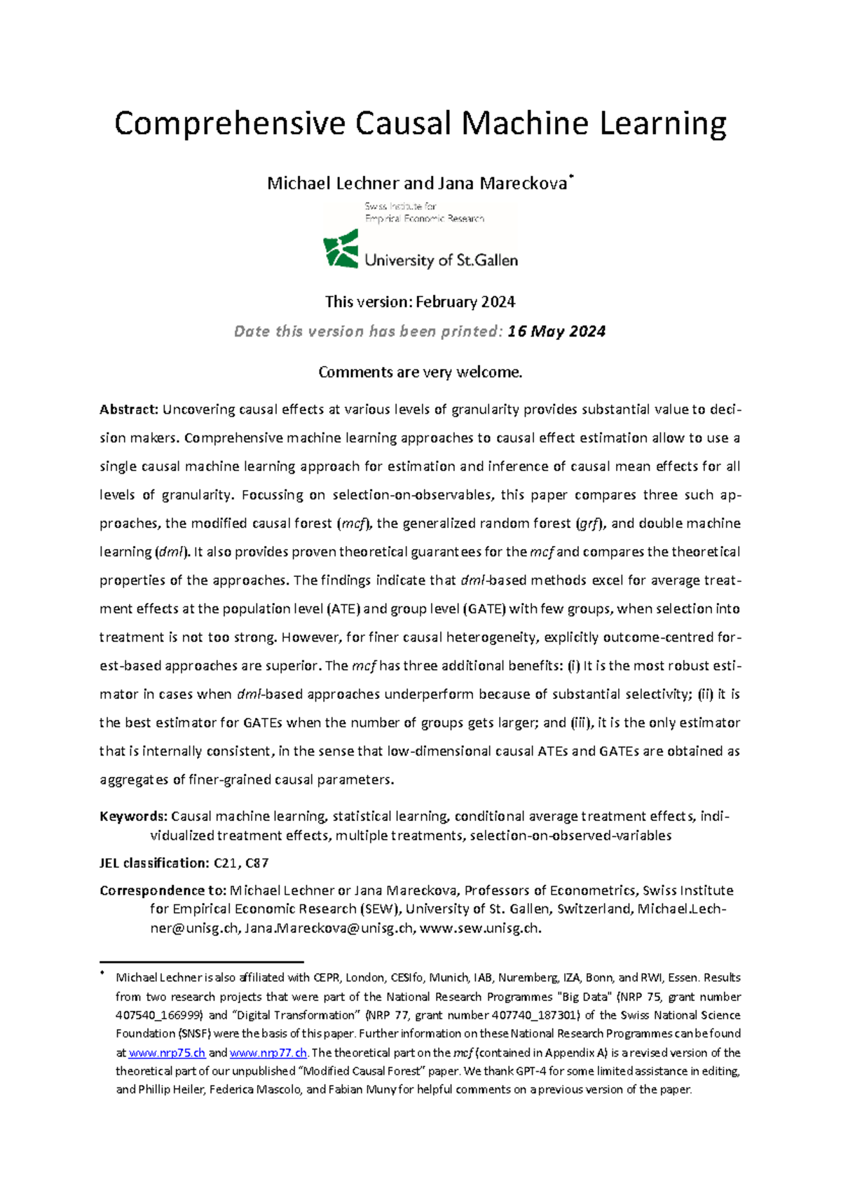 Comprehensive Causal Machine Learning - Abstract: Uncovering causal ...