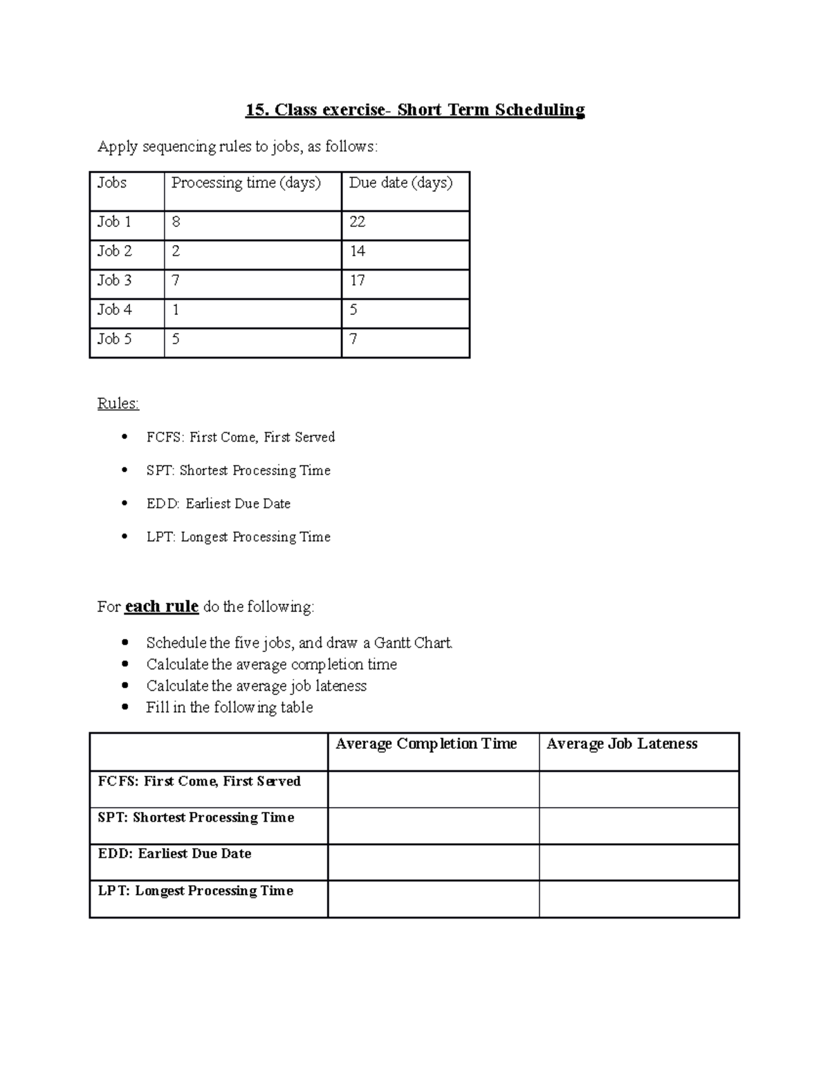 15 Class Exercise-Scheduling - 15. Class exercise- Short Term ...