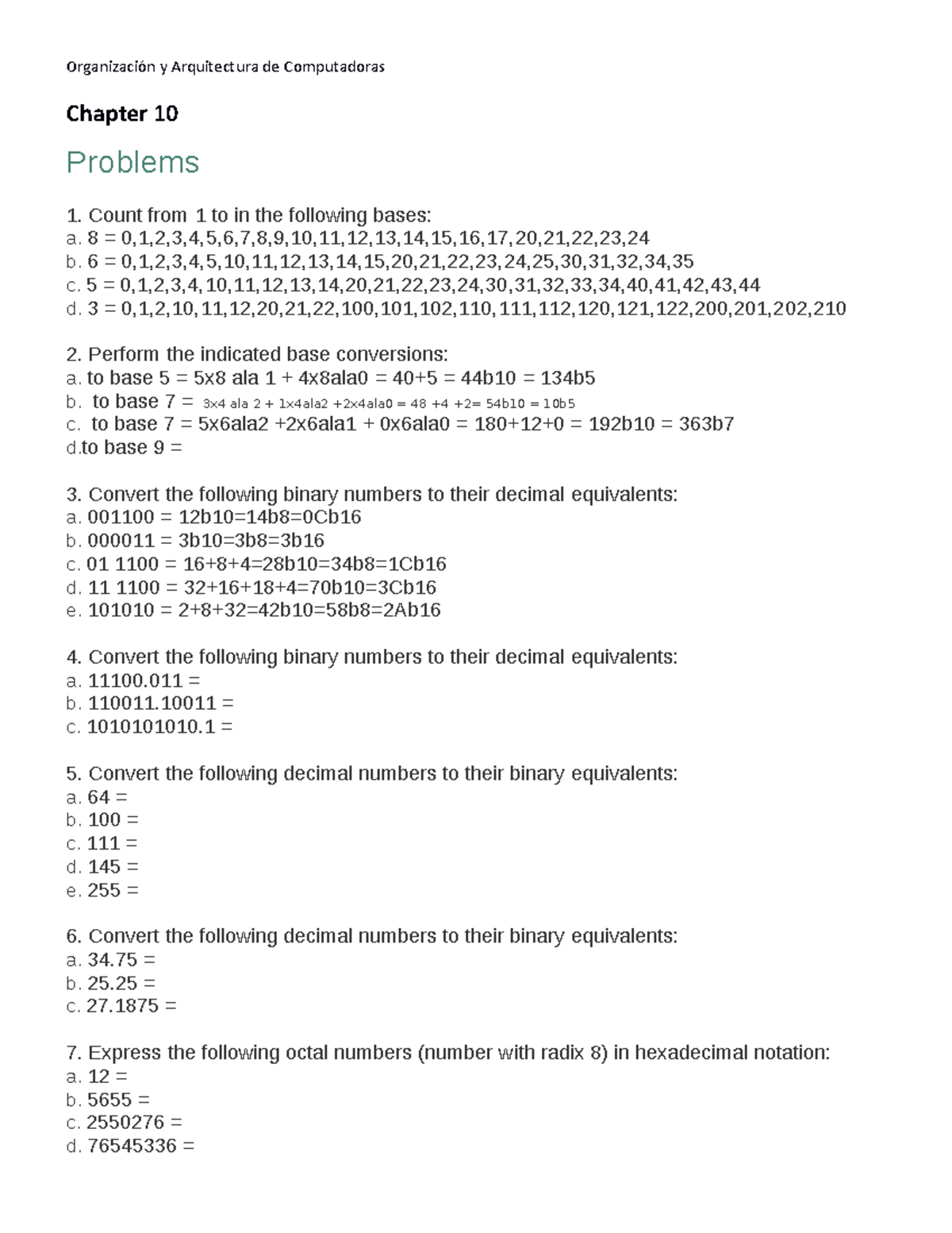 Oac Chapter 10c Problems Organización y Arquitectura de Computadoras Chapter 10 Problems 1