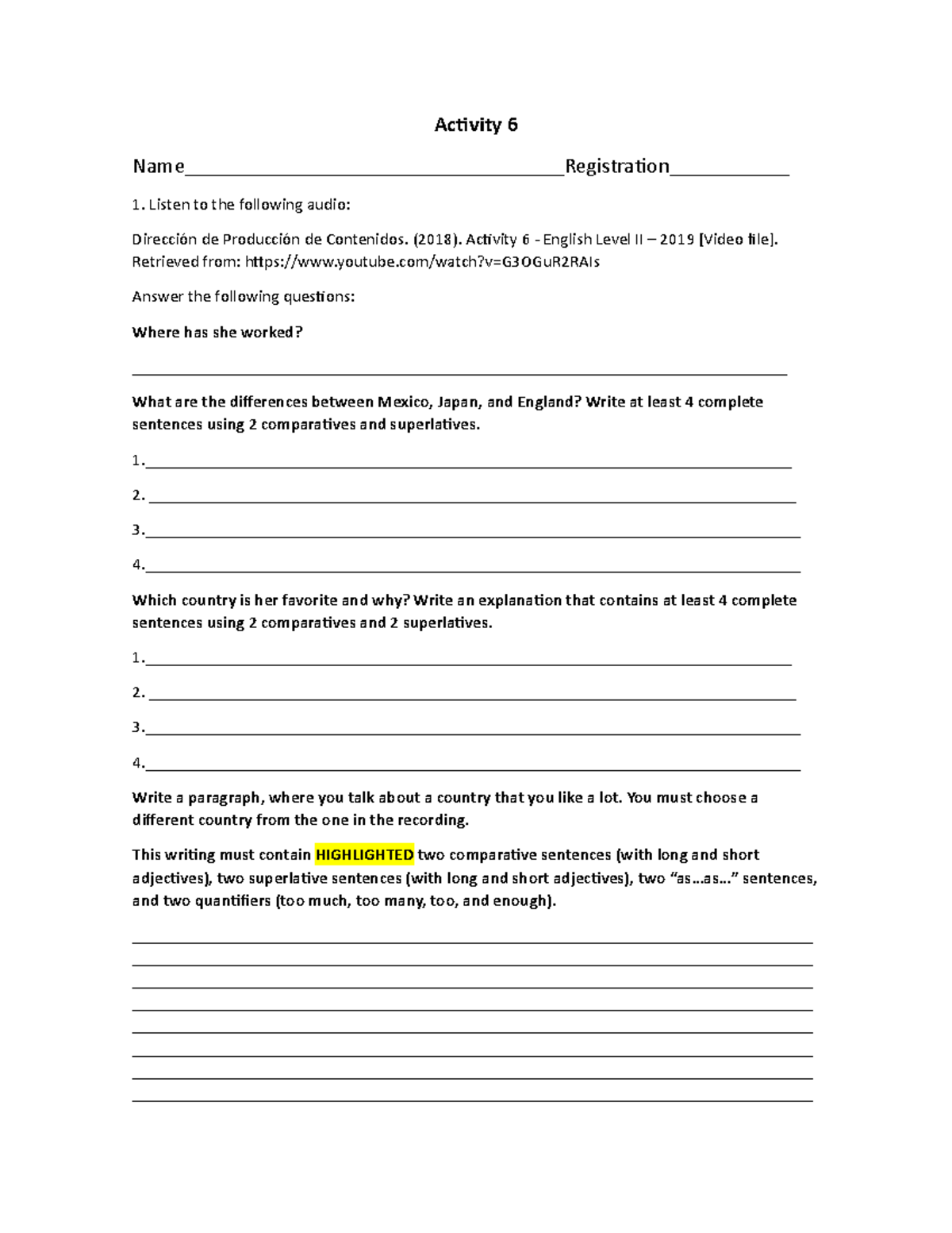 Activity 6 deliverable format - Ingles Avanzado 2 - TecMilenio - Studocu