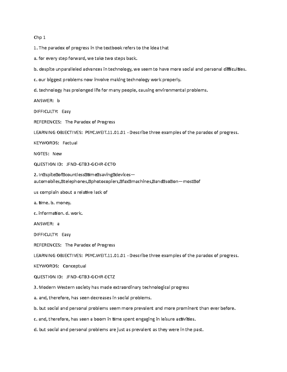 Chp 1 test - practice test - Chp 1 The paradox of progress in the ...