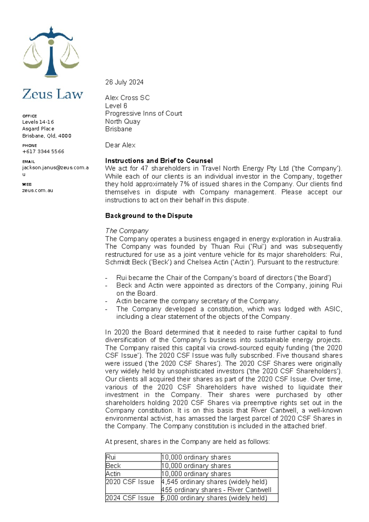 LLH305 2024 Barristers Opinion Letter of Instructions and Brief to ...