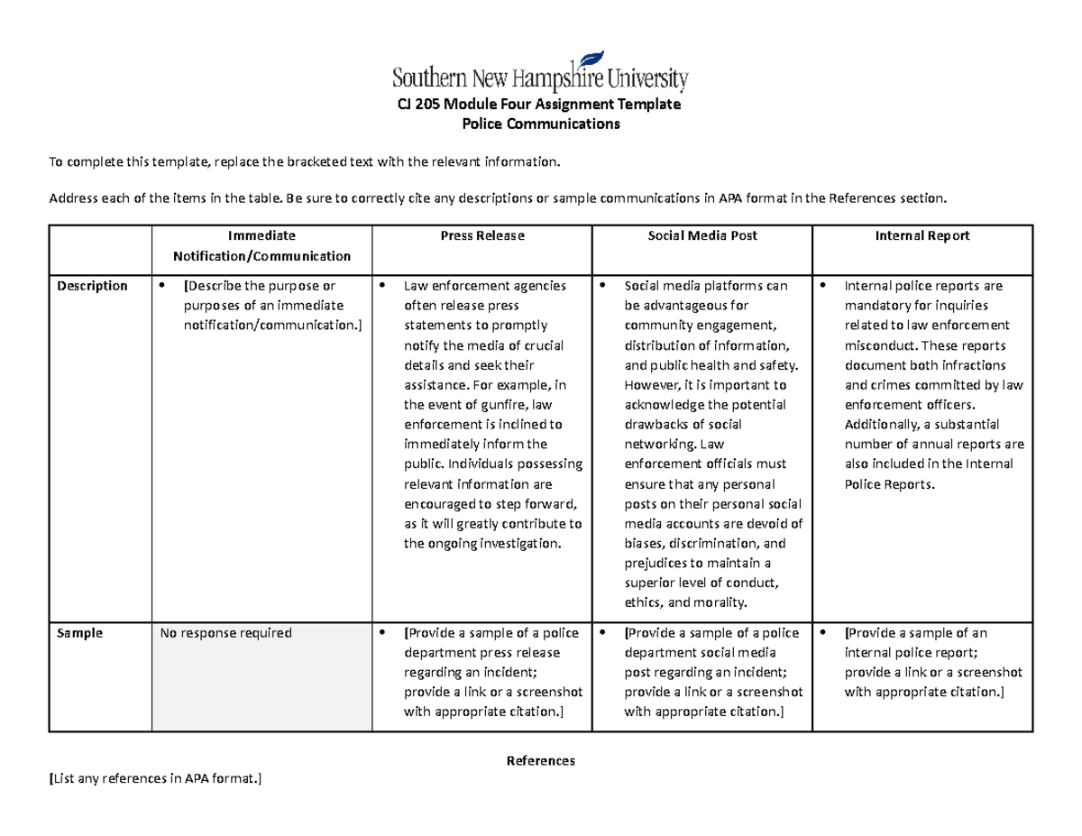 CJ 205 Module Four Assignment Template - CJ 205 Module Four Assignment ...