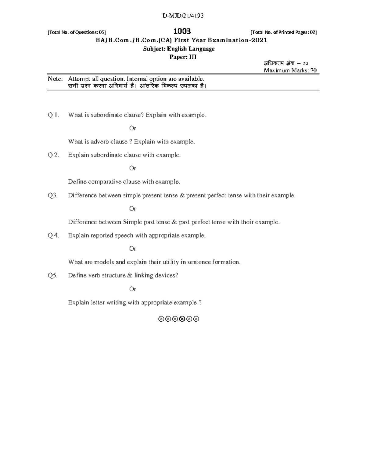 1003 - Copy - 1003 - Copy - D-MJD/21/ [Total No. of Questions: 05] 1003 ...